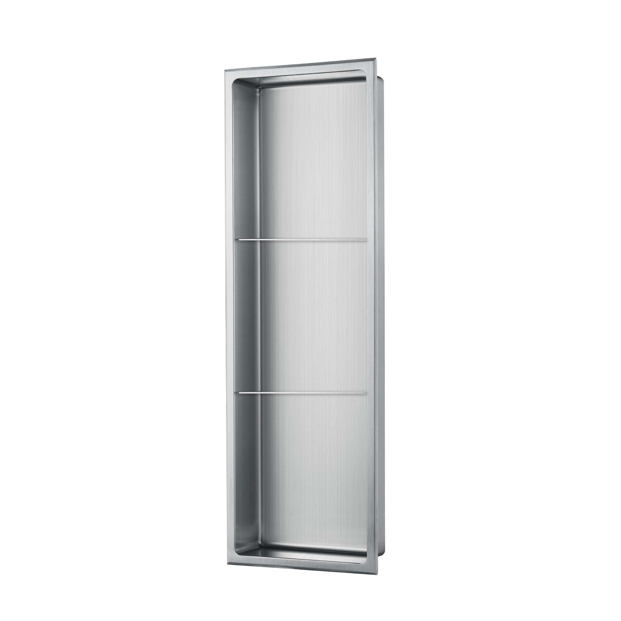 Niche murale Stilform 90 x 30 cm en acier inoxydable brossé avec 2 étagères, étagère de douche