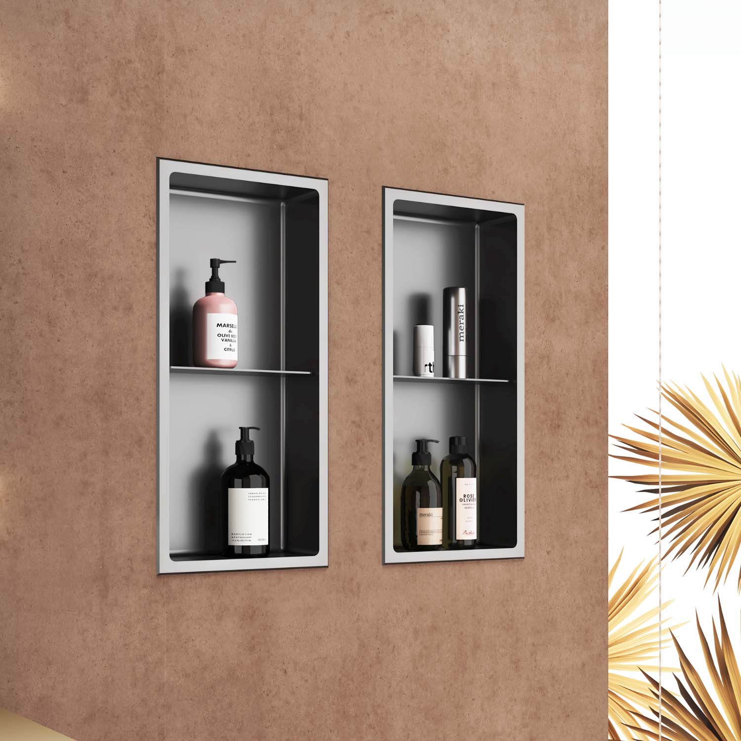 Stilform wall niche brushed stainless steel in 60x30 with subdivision