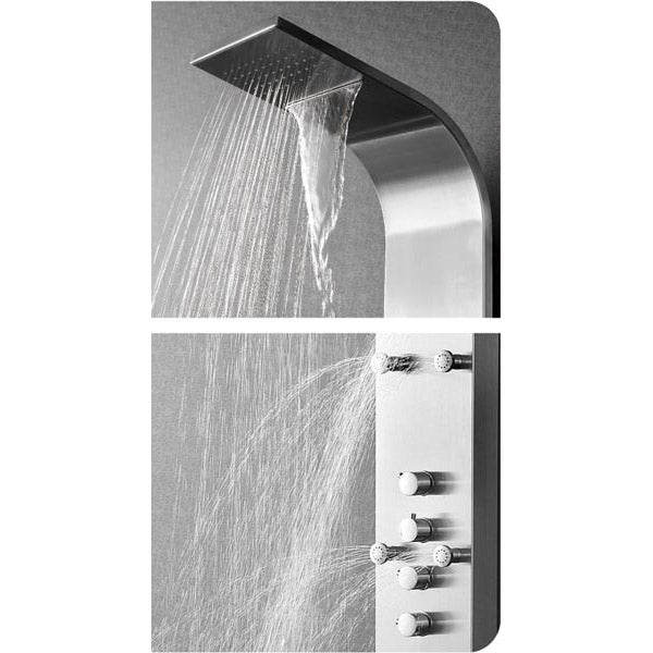 Luxury stainless steel shower panel with 6 hydro massage jets & waterfall shower