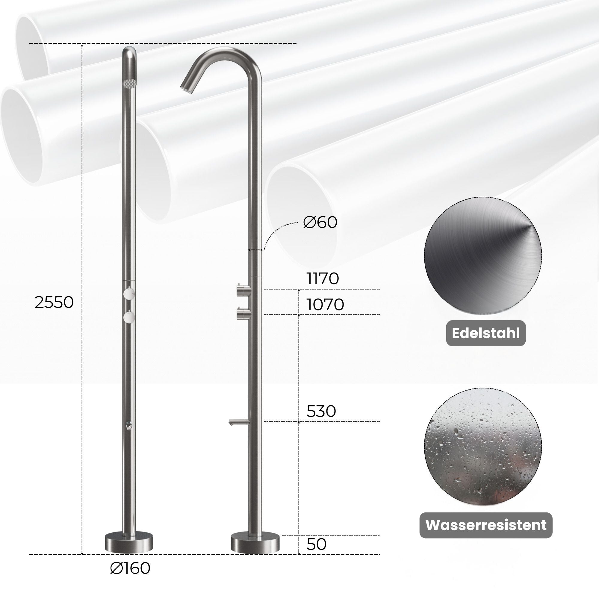 Colonne de douche de jardin design série PARK en acier inoxydable