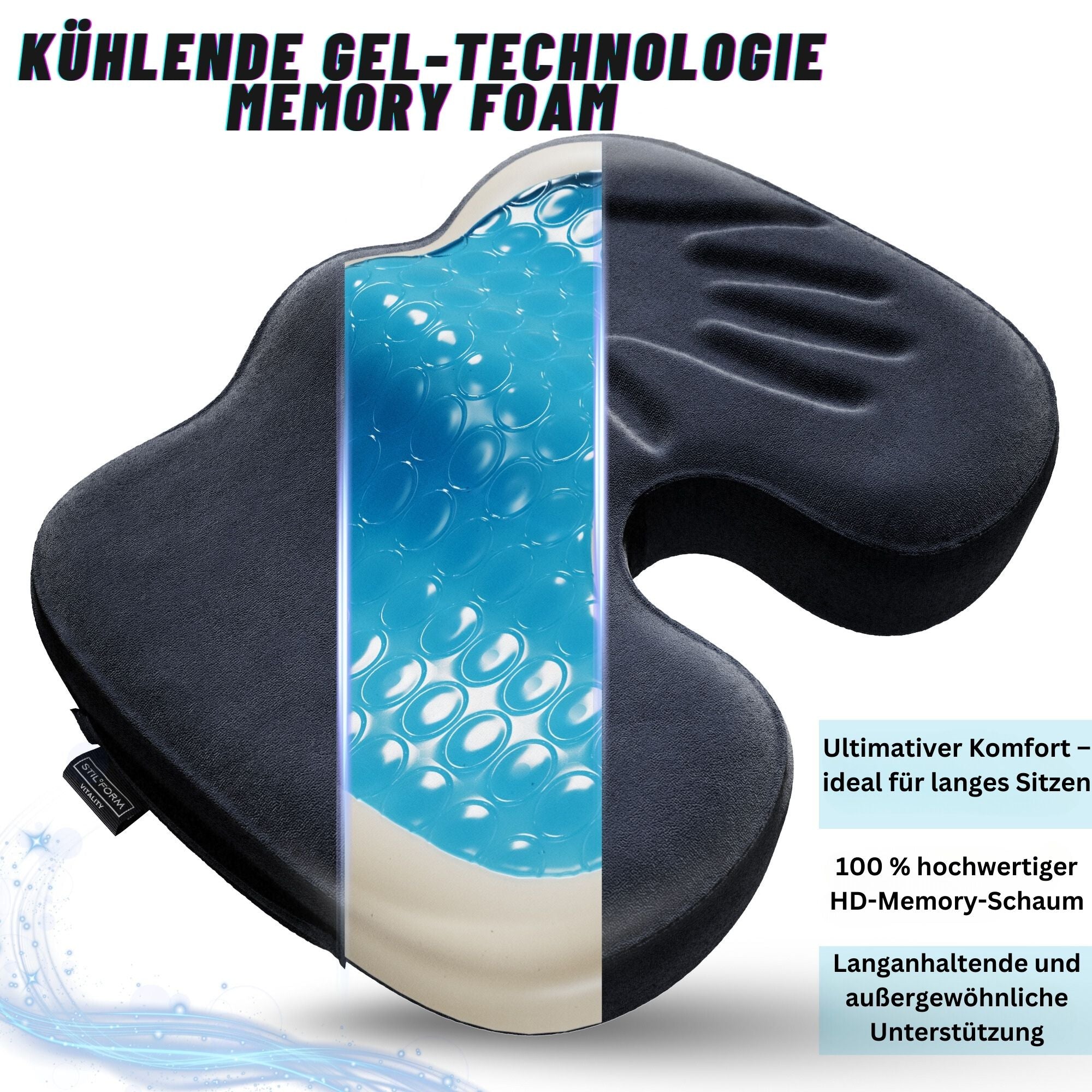 Cuscino ergonomico da seduta in schiuma memory e gel