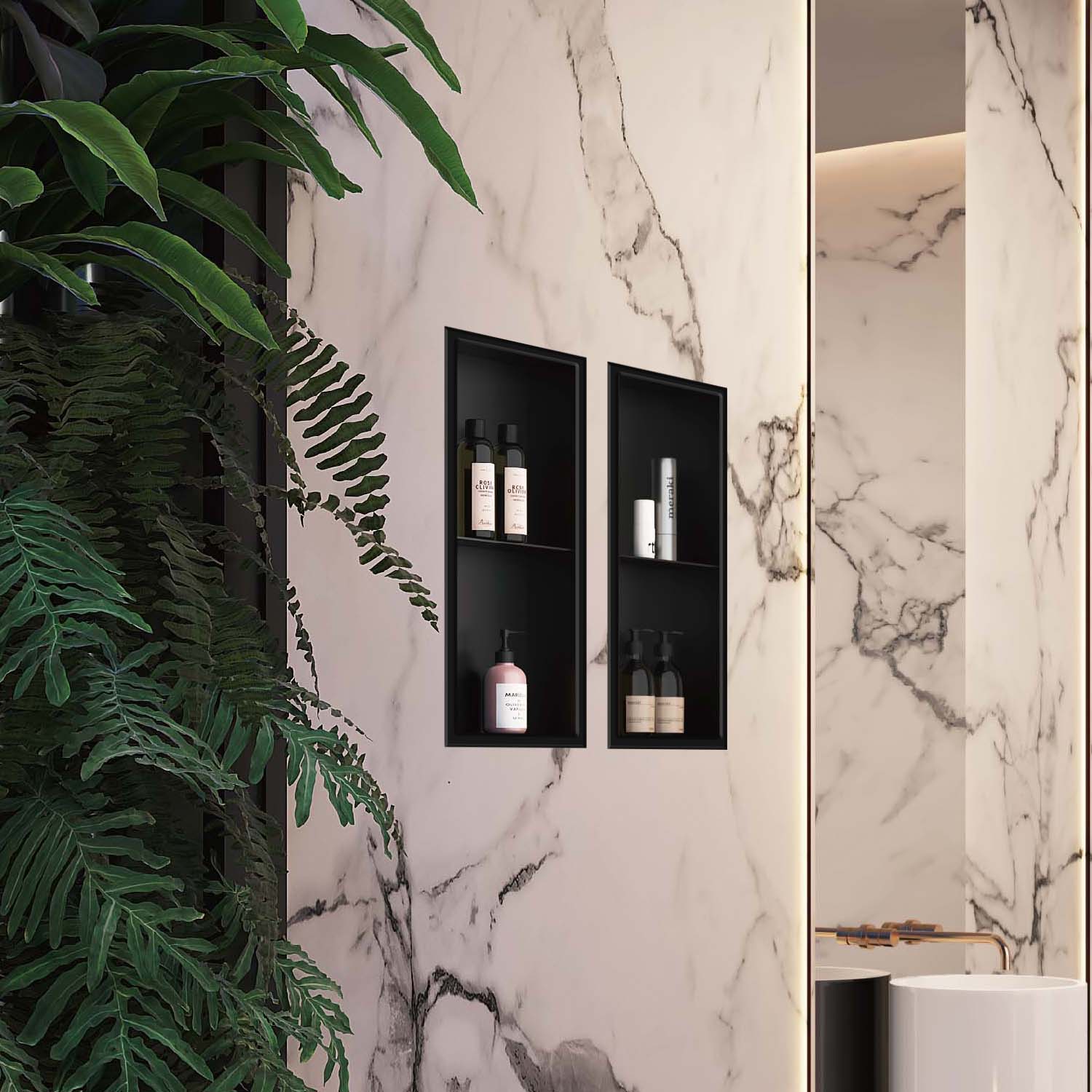 Stilform wnęka ścienna ze stali nierdzewnej, czarna matowa, 60x30 cm z podziałką