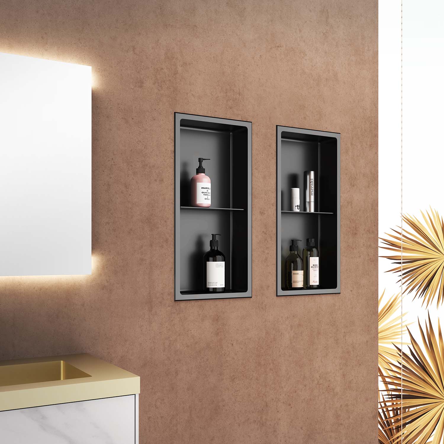 Niche murale Stilform en acier inoxydable noir mat 60x30 cm avec séparation