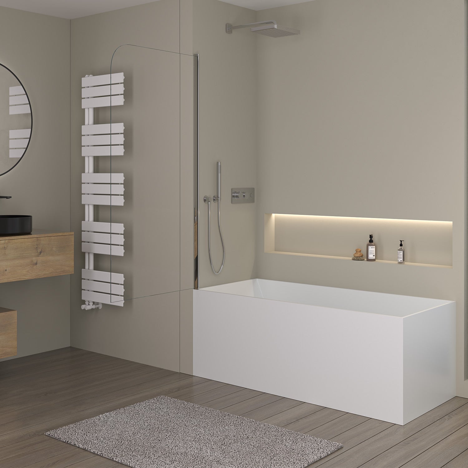 Parete vasca in vetro, schermo doccia cromato 80x140 o 100x140