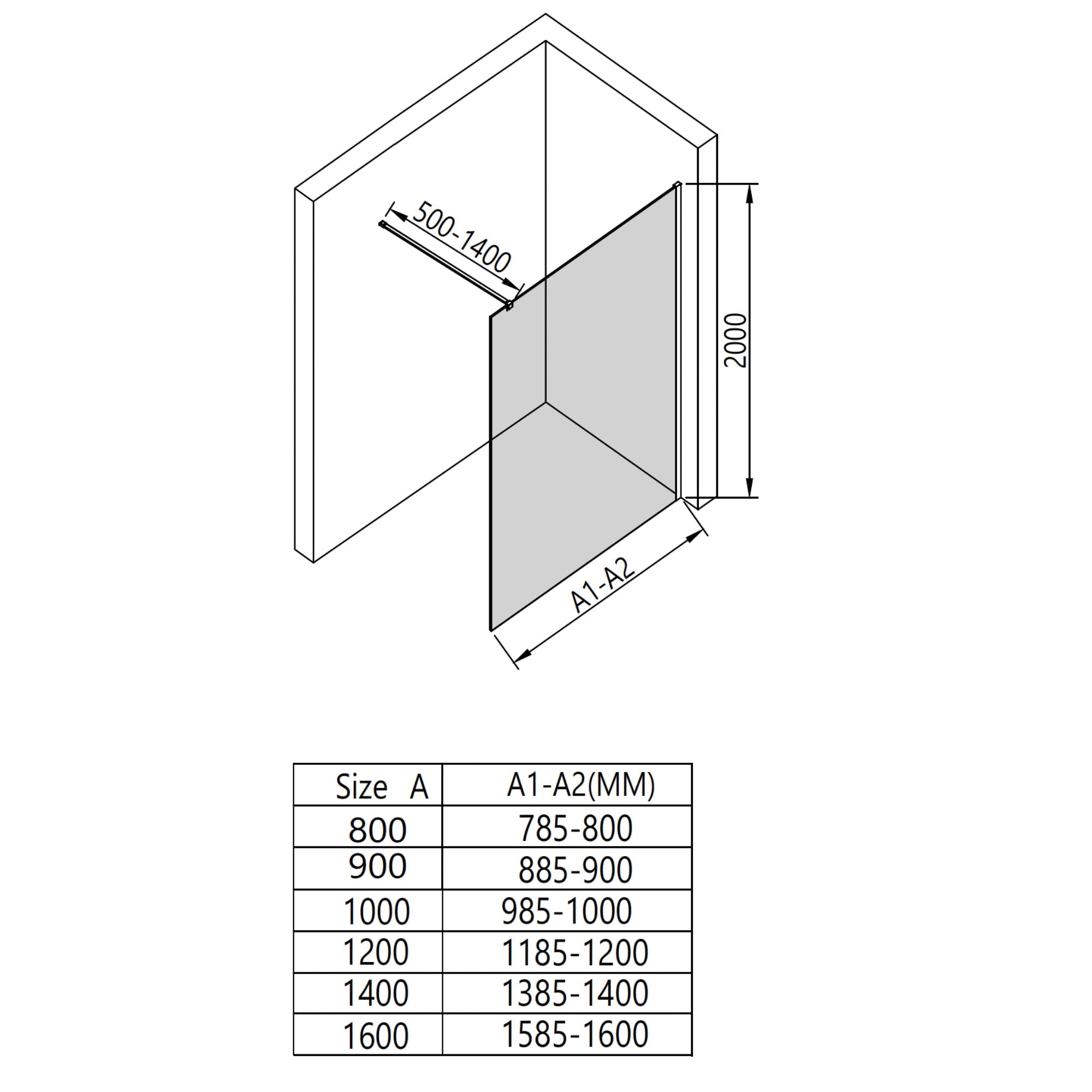 Walk-In Duschtrennwand 10mm ESG Glas 80-160 cm