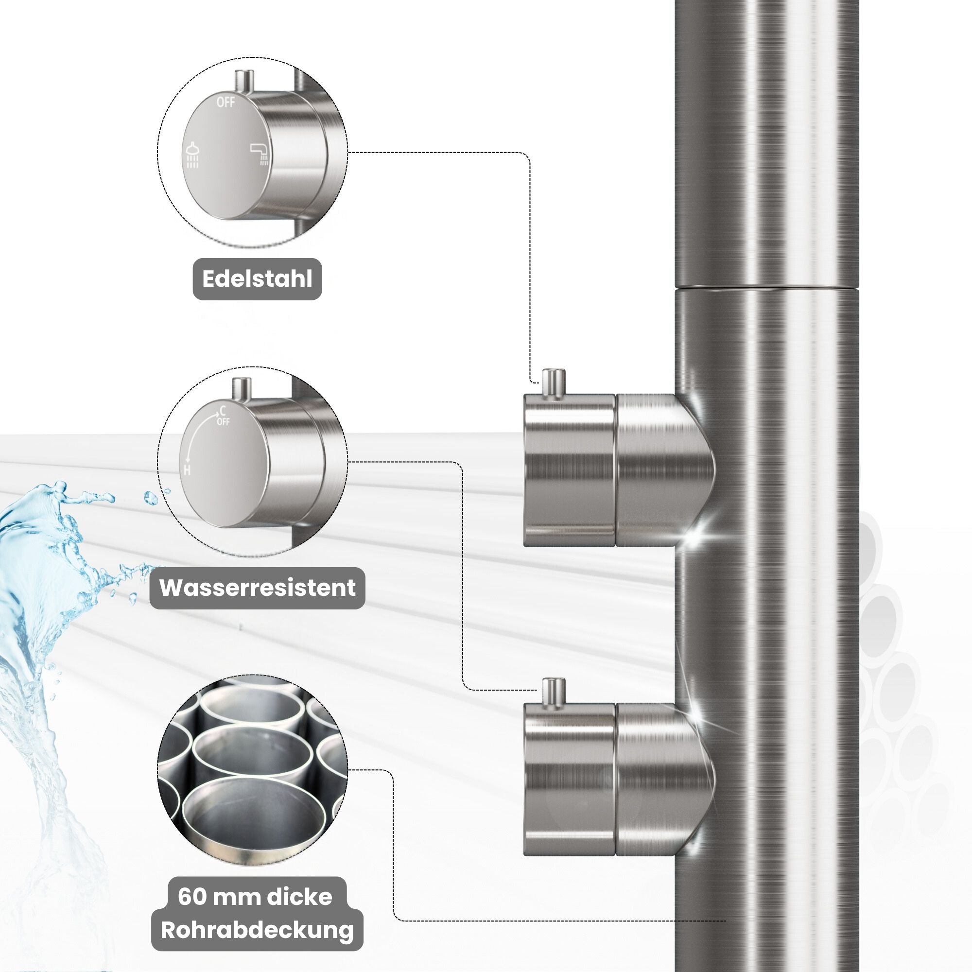 Colonne de douche de jardin design série PARK en acier inoxydable