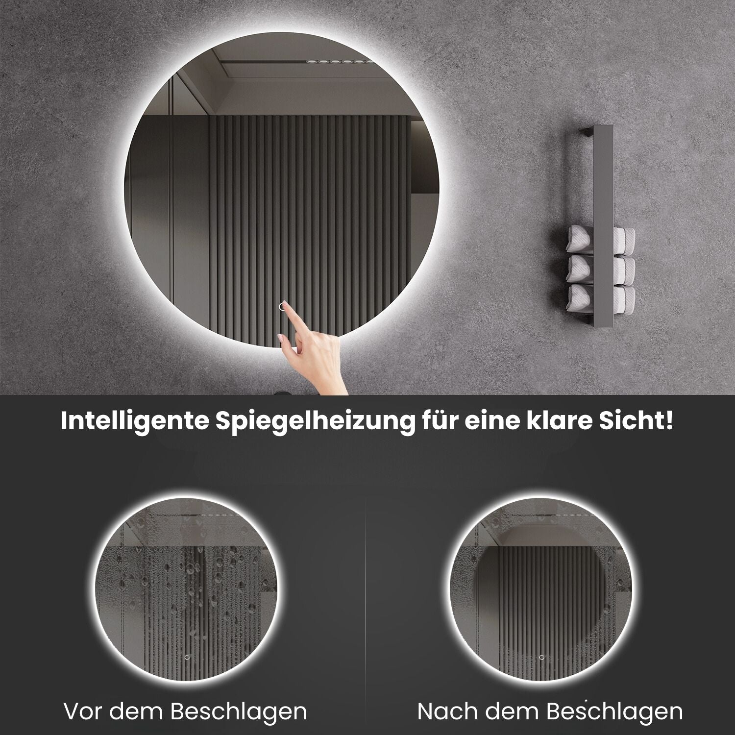 Specchio LED Ø 60/80/100 cm con sistema antiappannamento, regolazione luce calda/fredda, specchio da bagno