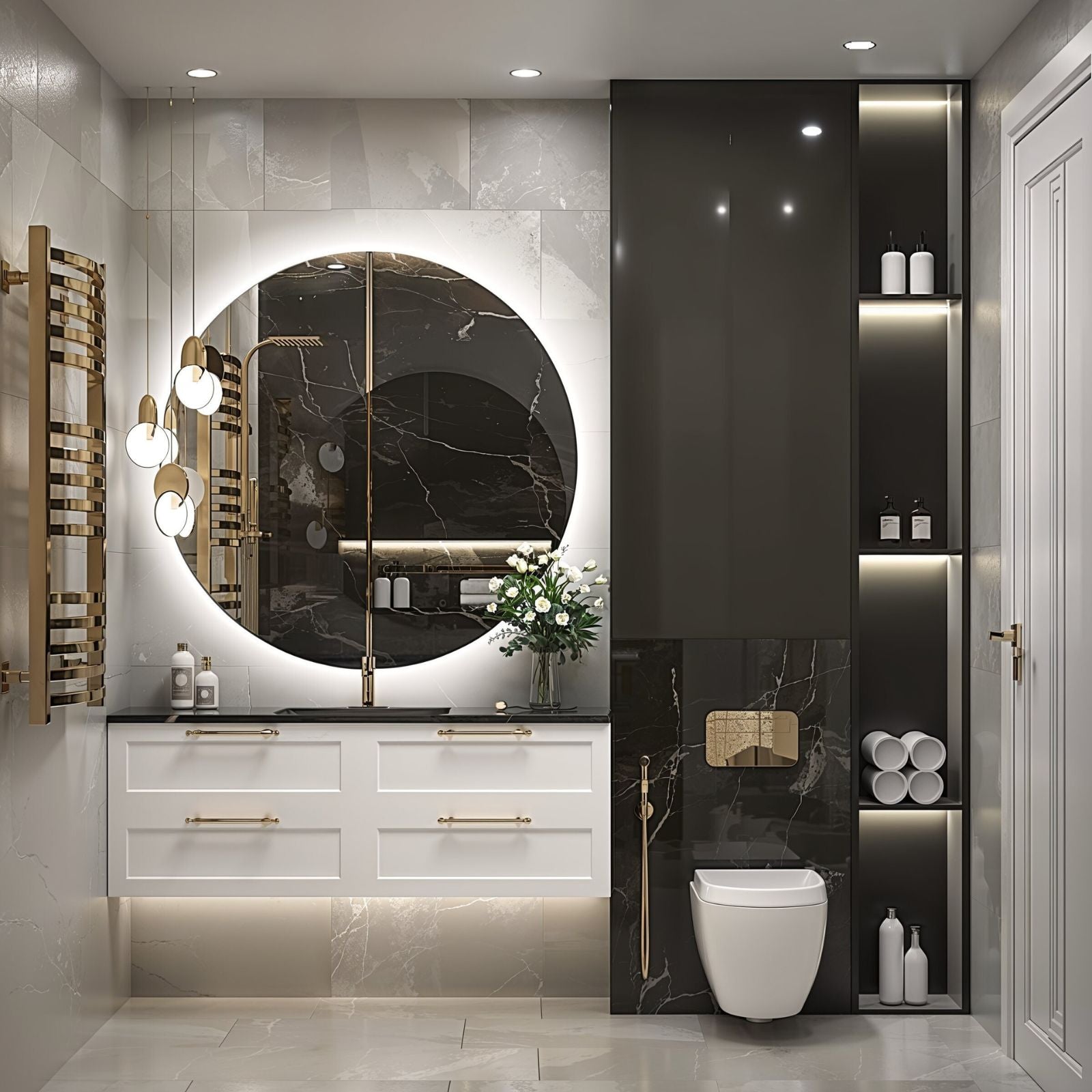 LED Mirror Ø 60/80/100 cm with Mirror Heating Warm/Cold Light Adjustment Bathroom Mirror