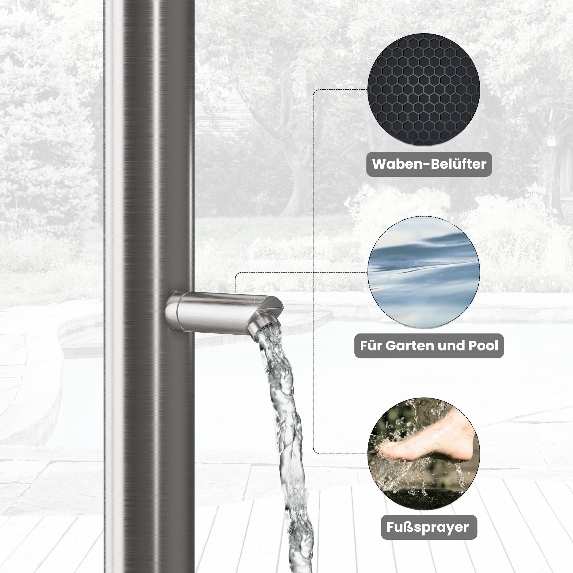 Colonne de douche de jardin design série PARK en acier inoxydable