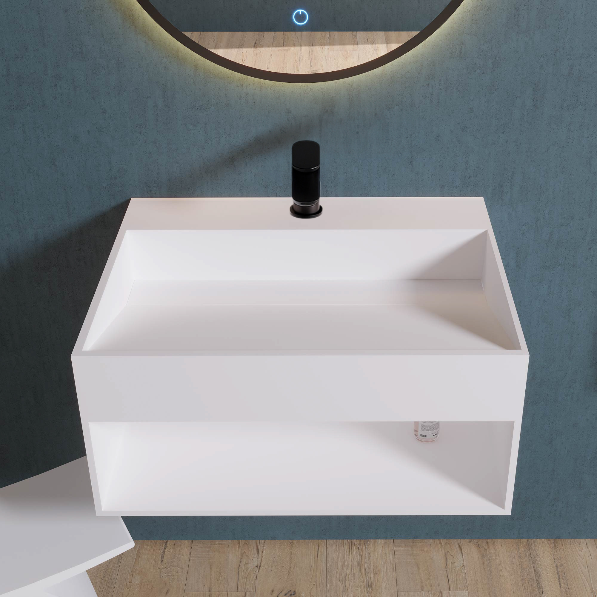 Stilform Wandwaschbecken 60x46x28 cm | Mineralguss mit Ablagefach | Weiß matt