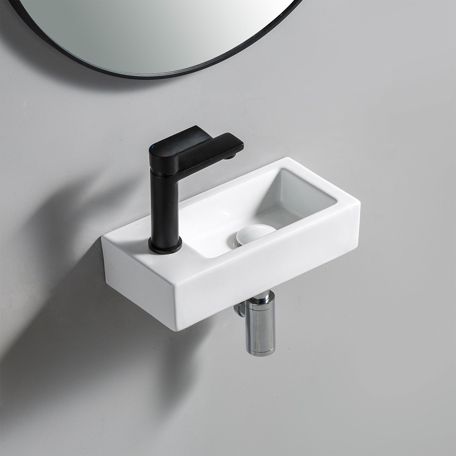 Lavabo invités PARIS en céramique fine pour montage mural ou vasque à poser avec trou pour robinet