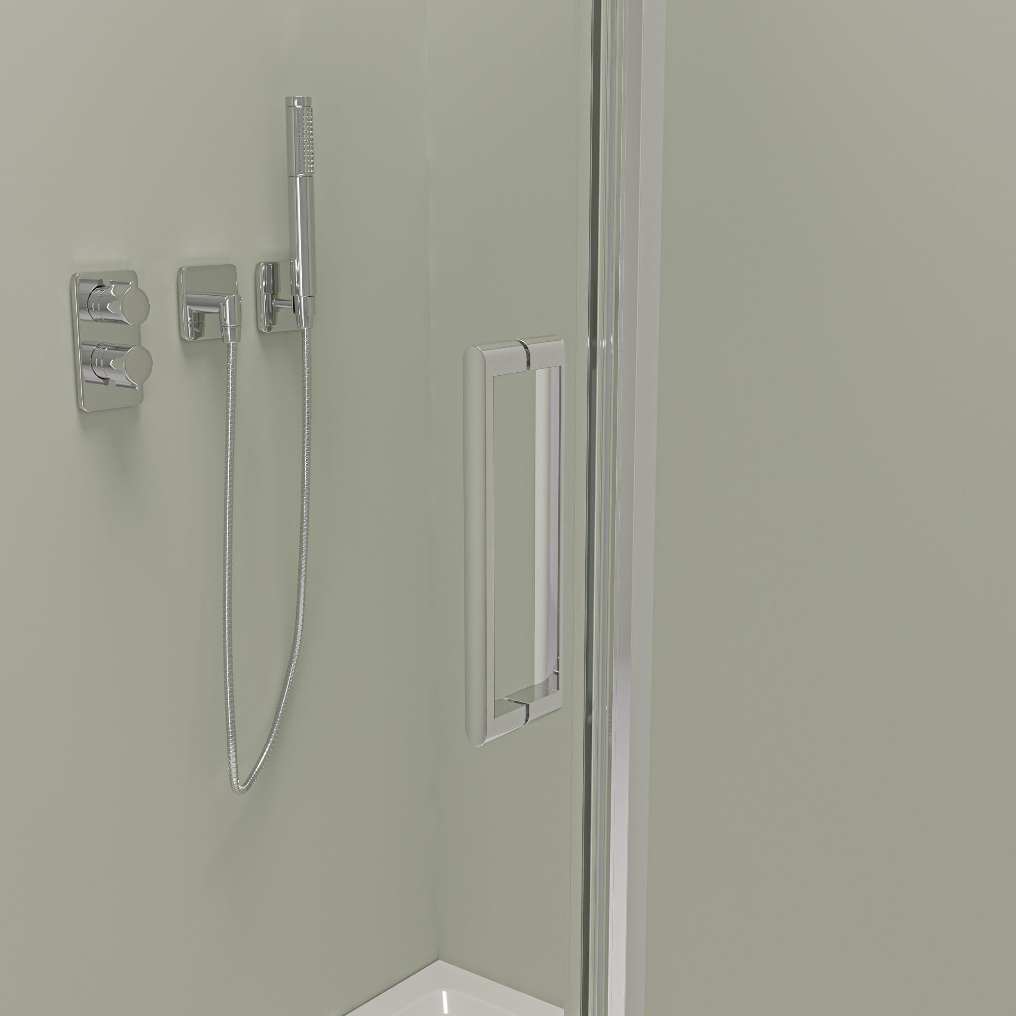 Box doccia ad angolo con porta a battente – Vetro di sicurezza 8 mm, profilo cromato, diverse misure