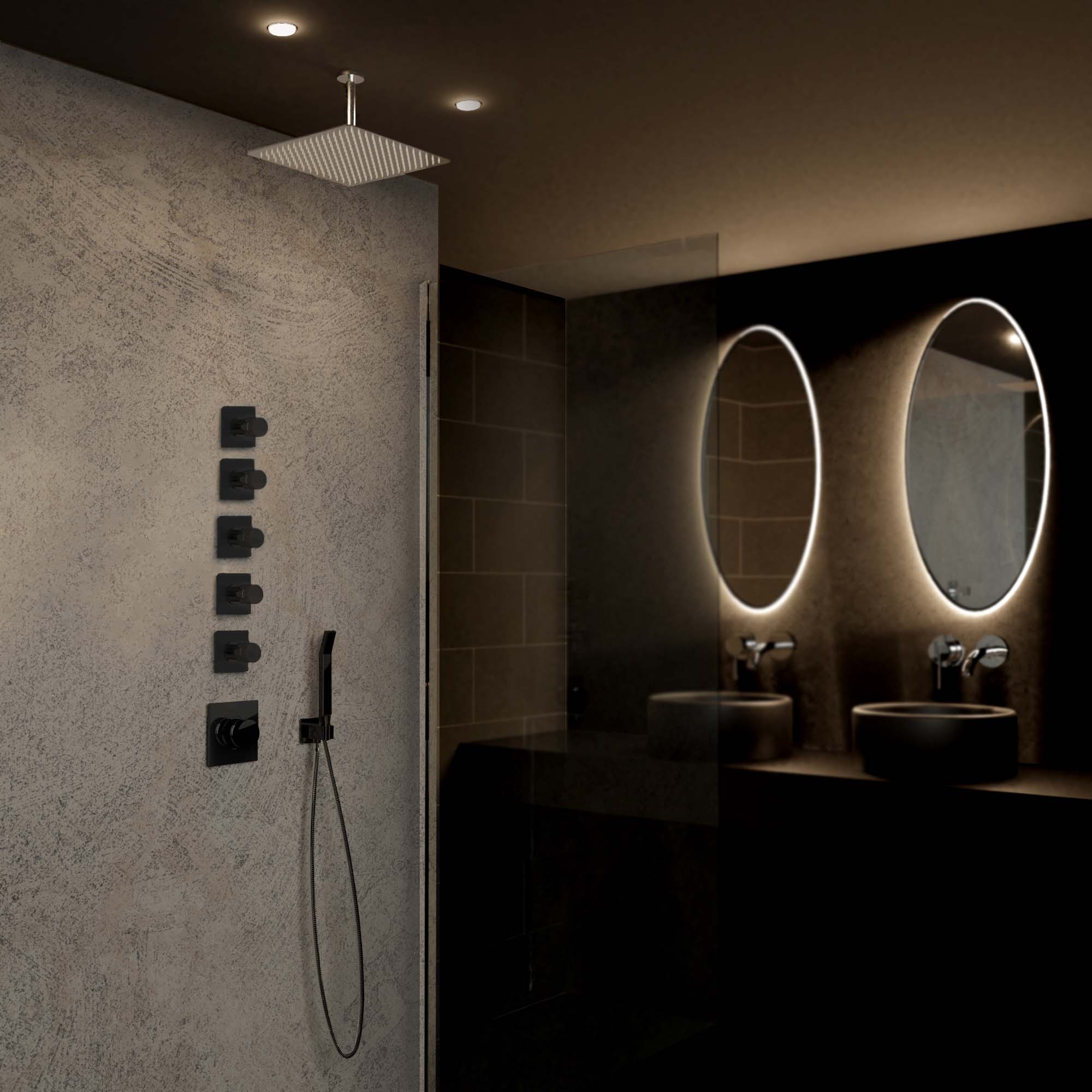 Mitigeur thermostatique encastré 5 voies Soho, noir mat, corps UP inclus