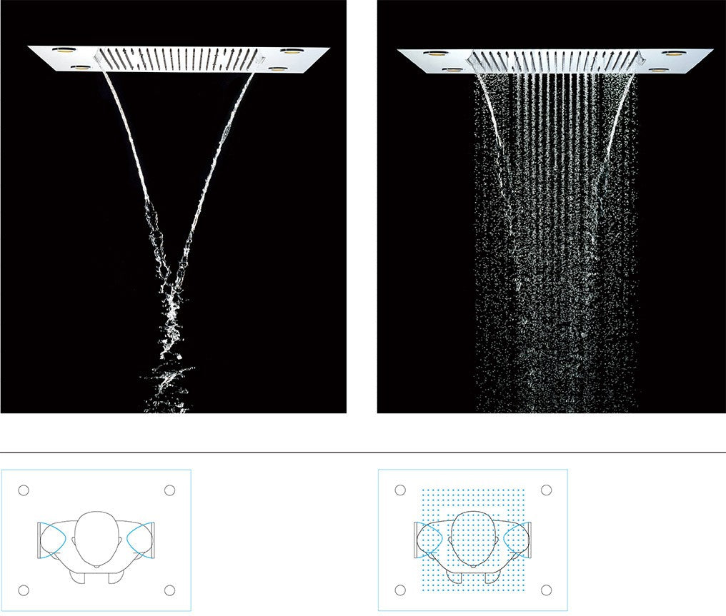Soho Regendusche 60x80 LED Wasserfall mit Einbaurahmen