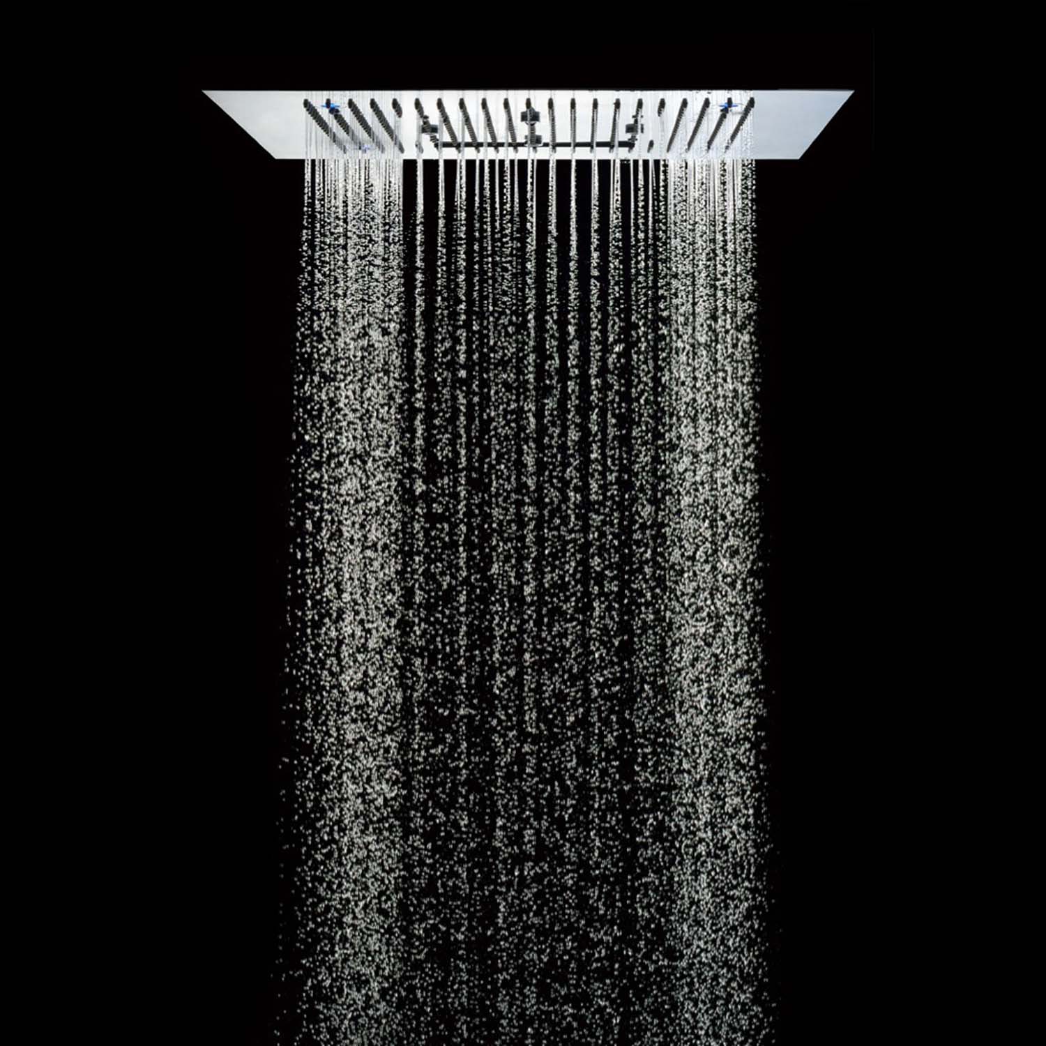 Soho douche à effet pluie 60x60 cm avec éclairage LED effet cascade et brouillard, cadre d'installation inclus, en noir mat
