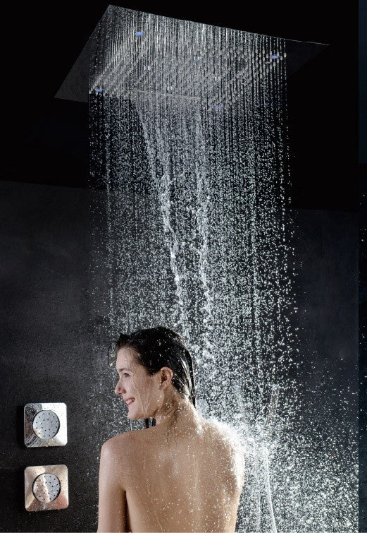 Douche de plafond Soho 80x80 LED cascade & brouillard avec cadre encastré