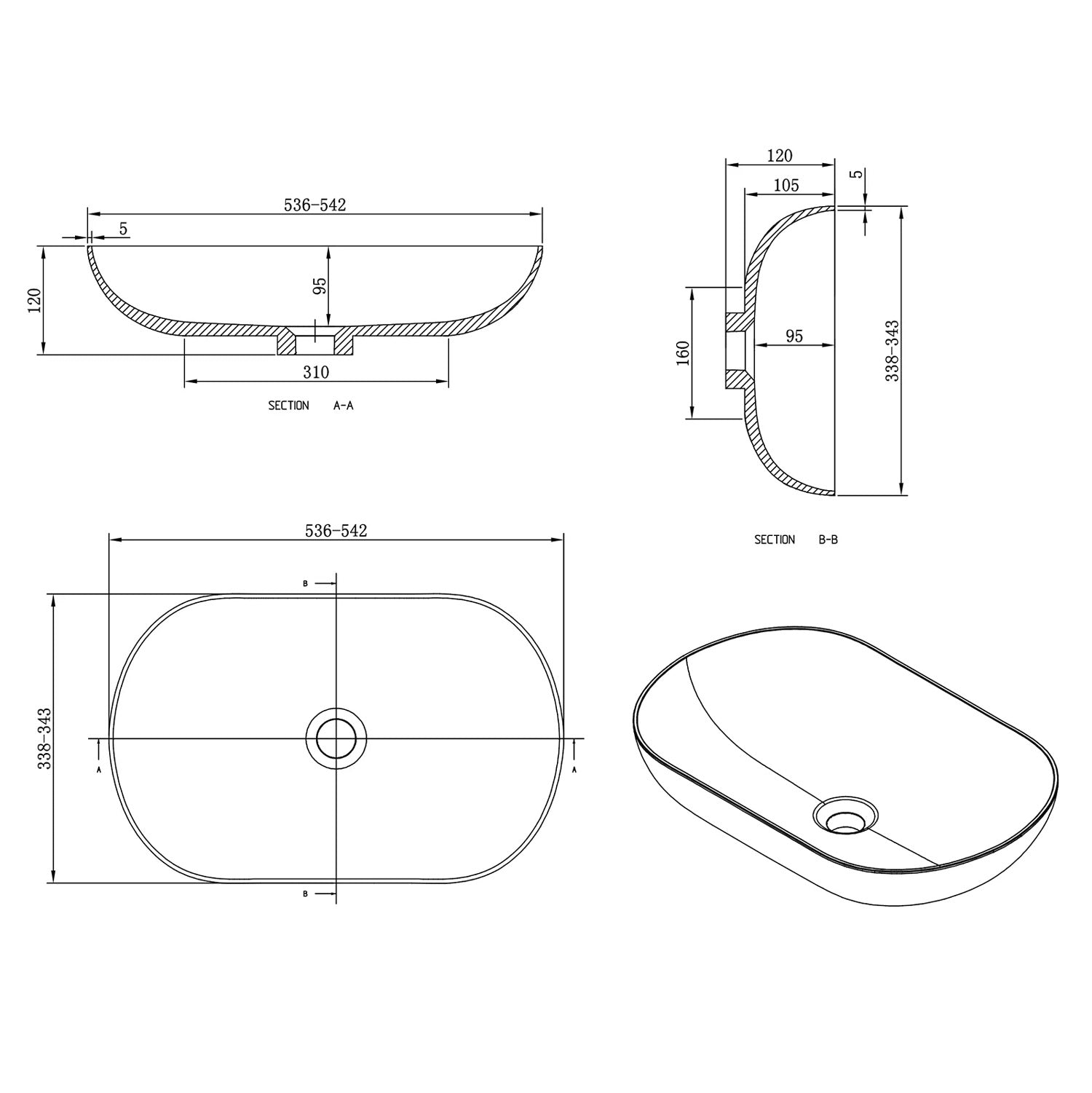 Lavabo en résine minérale Soho 2.0 blanc mat 54 x 34 cm vasque à poser