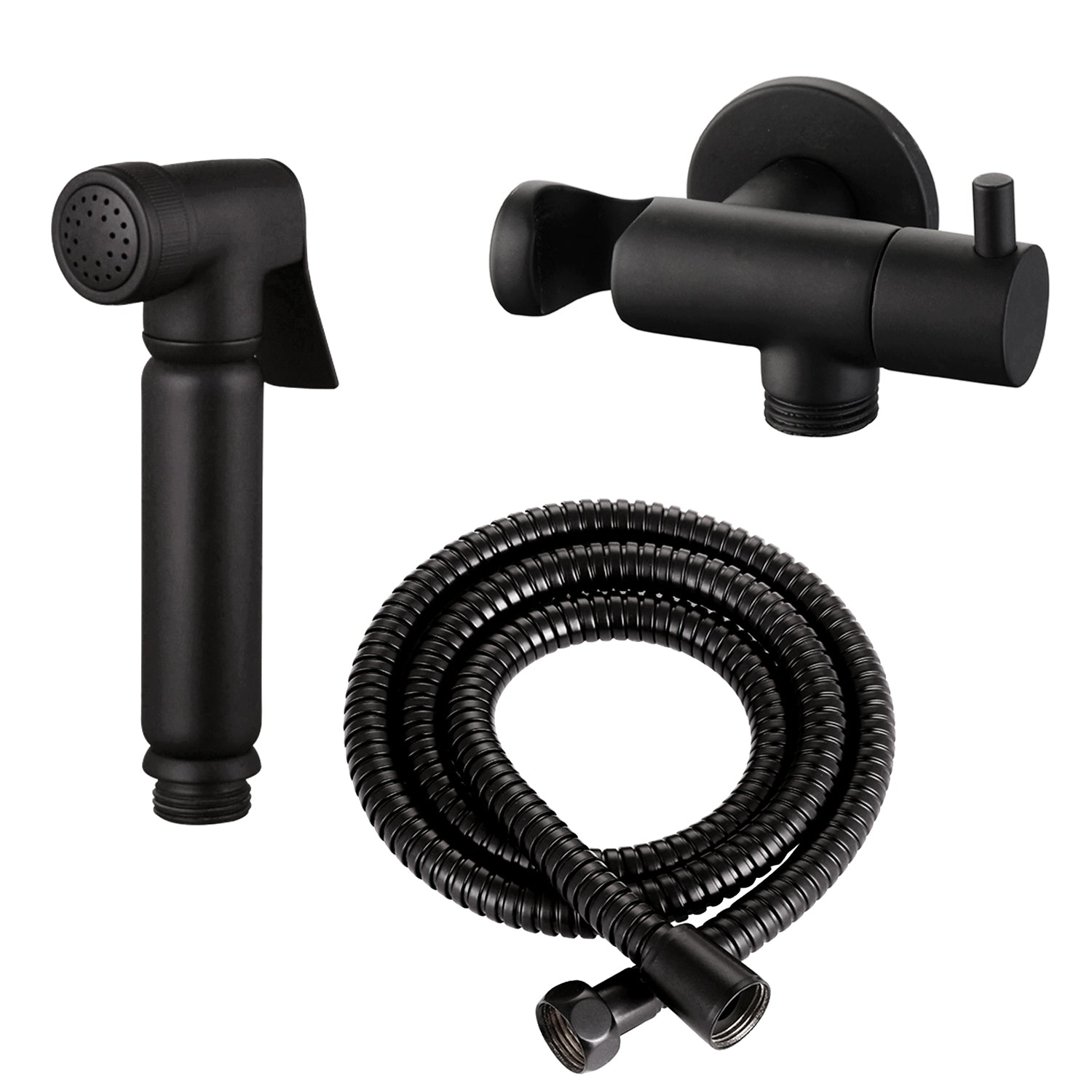 Design WC/Bidet Handbrause Komplettset mit Absperrventil - Rund in Schwarz Matt