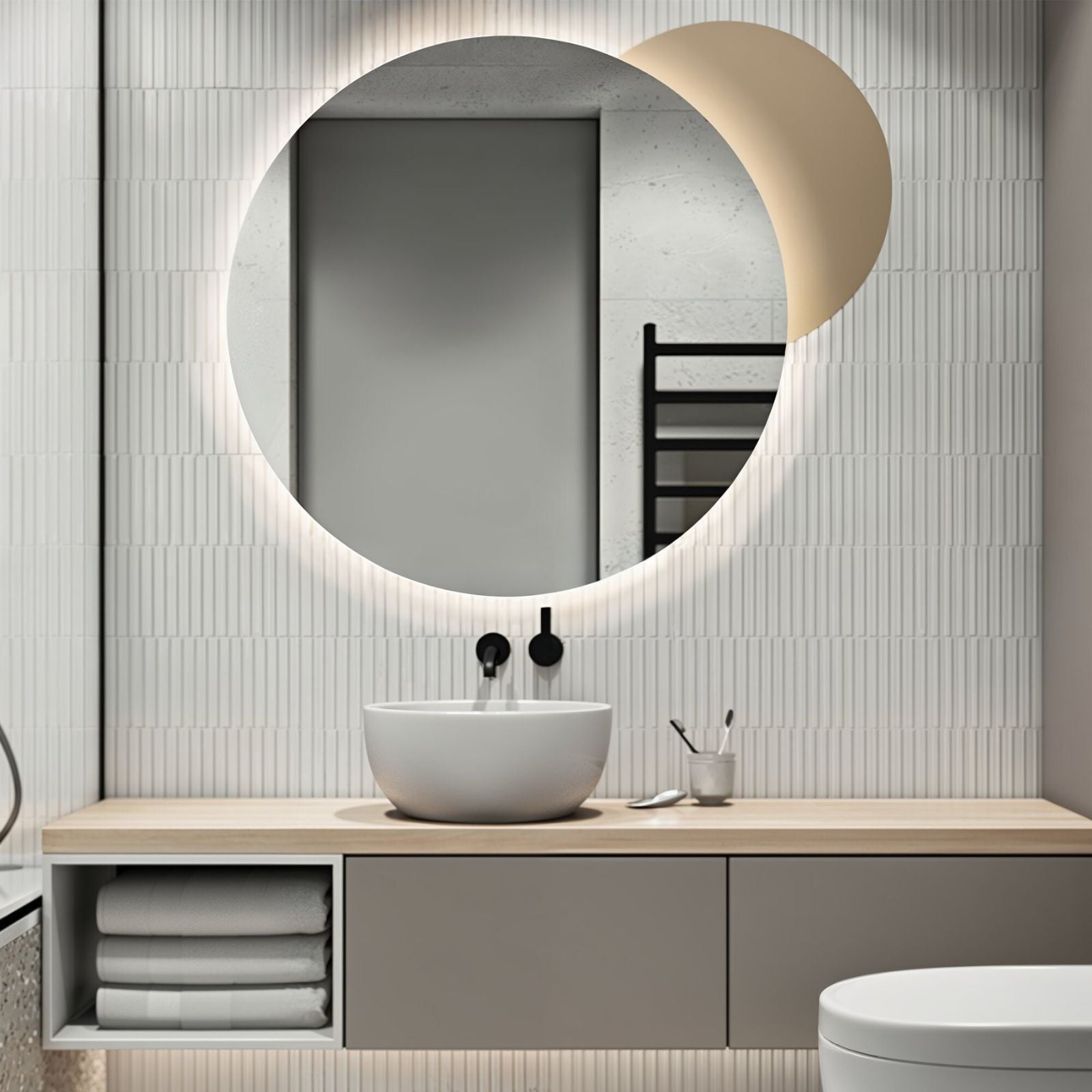 LED Spiegel Ø 60/80 cm mit Spiegelheizung Warm-/Kaltlichteinstellung Badspiegel