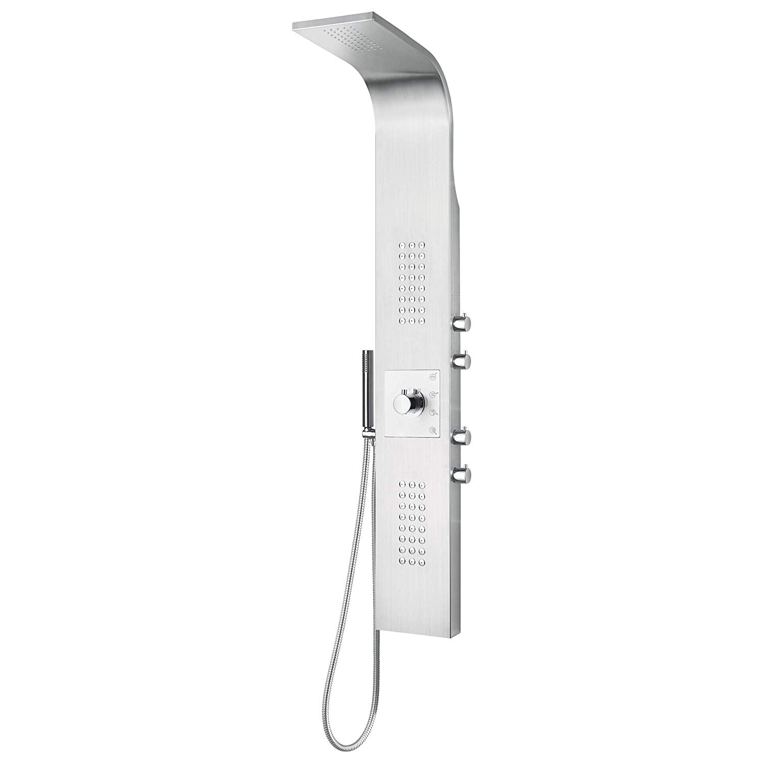 Panneau de douche en acier inoxydable avec thermostat, jets de massage et cascade