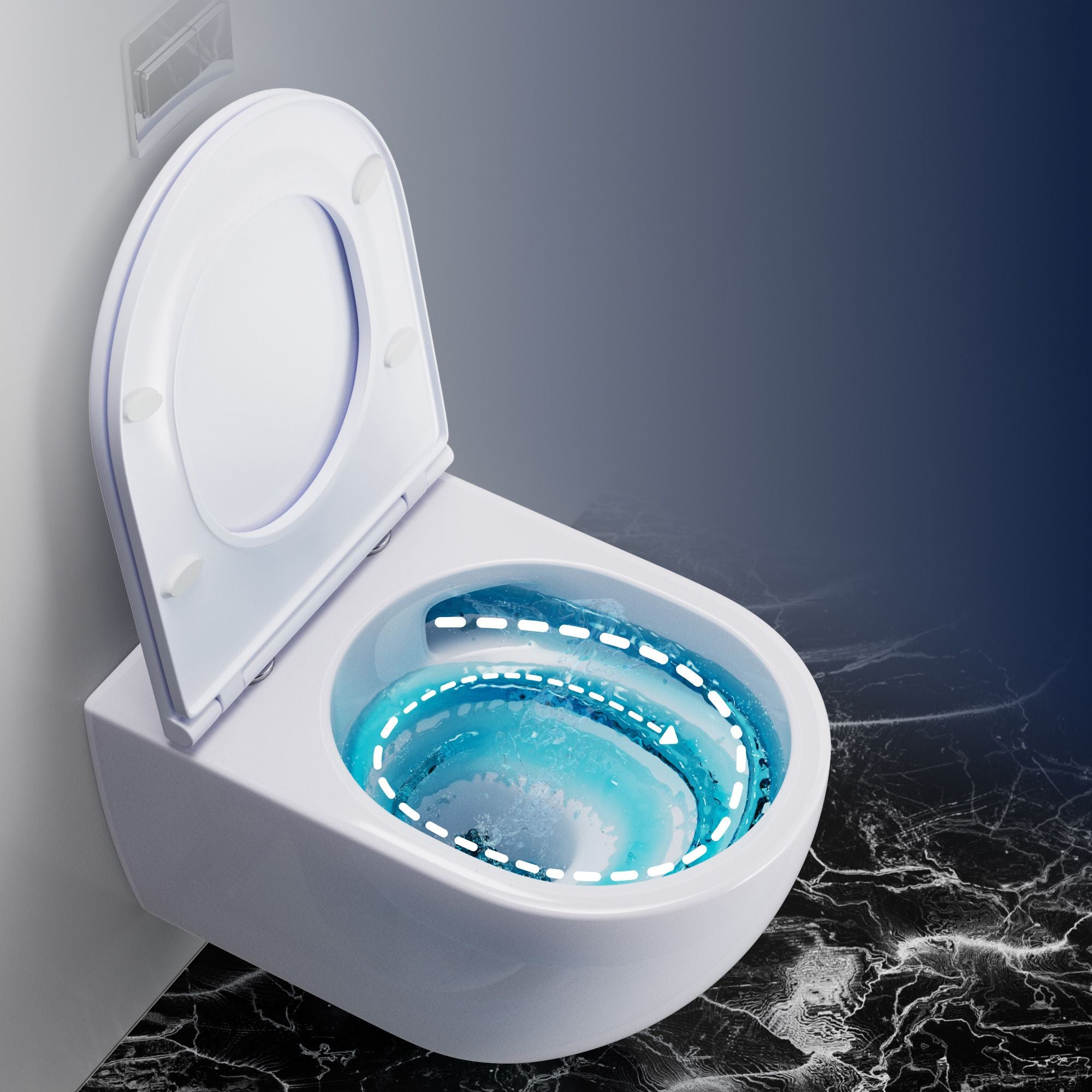 Whirlflush závesné nástenné WC Soho 3.0 bez splachovacieho okraja Tornado splachovanie biely lesk s WC sedadlom toaleta