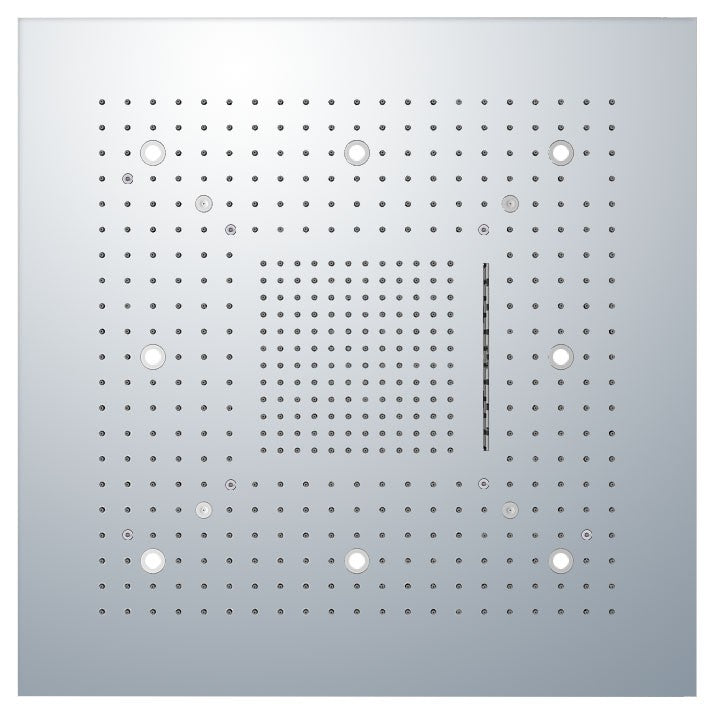 Pomme de douche Soho 80x80 LED effet cascade et brume avec cadre d'encastrement