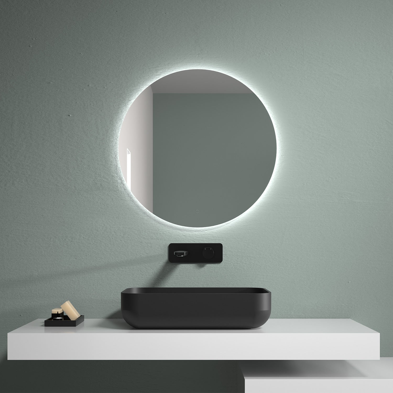 LED Spiegel Ø 60/80 cm mit Spiegelheizung Warm-/Kaltlichteinstellung Badspiegel