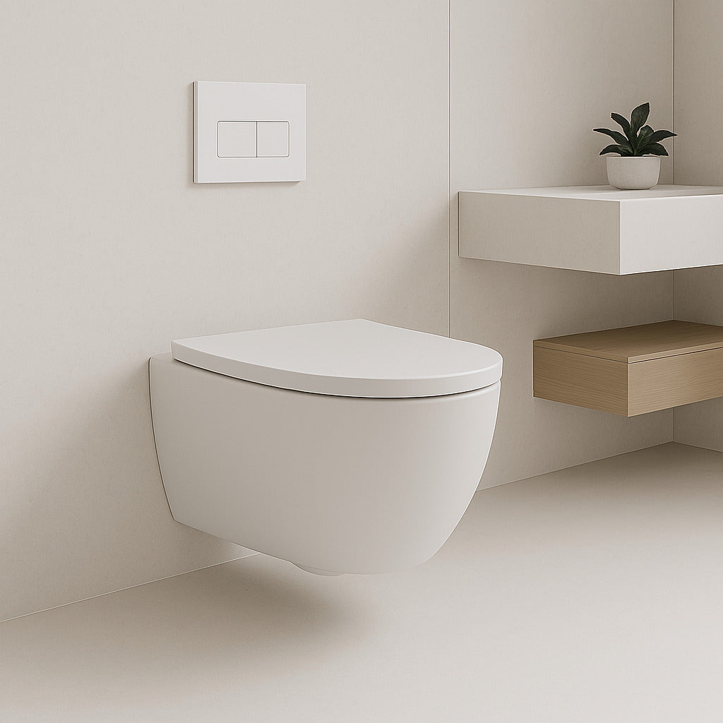 Soho Whirlflush Hänge Wand WC Spülrandlos Toilette Weiß Matt mit WC-Sitz