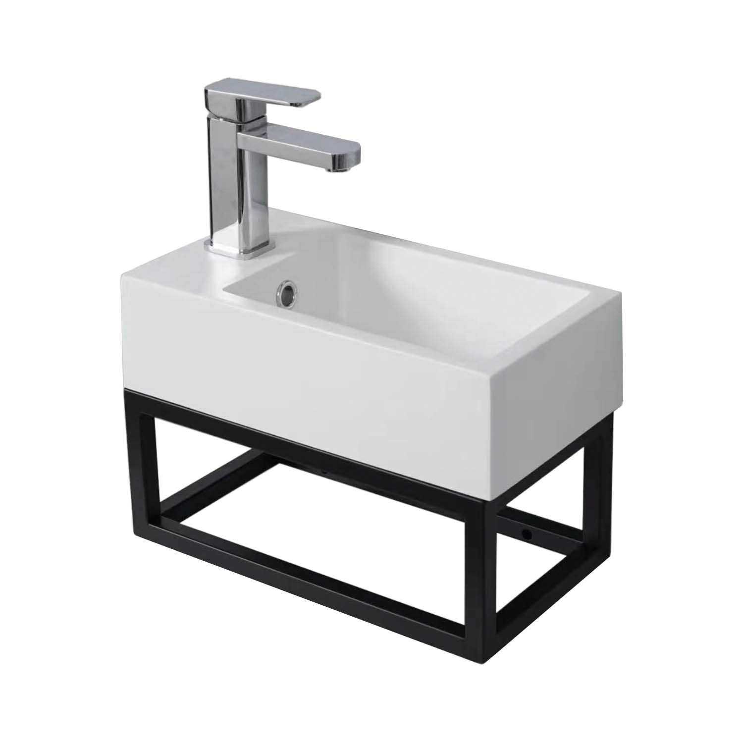 STILFORM Gäste WC Waschbecken Soho Industrial Design aus Mineralguss mit Metallgestell Schwarz Matt mit Hahnloch