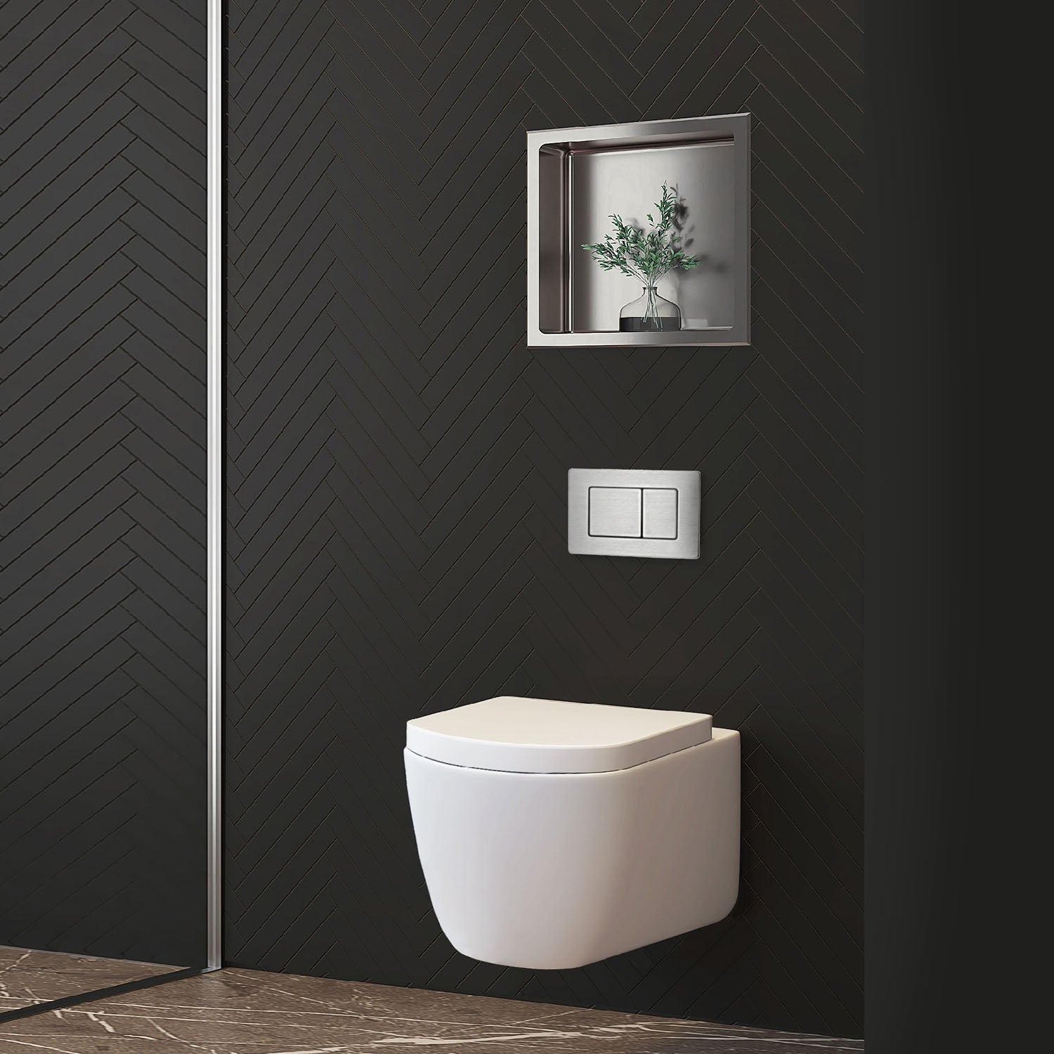 Nicchia da parete Stilform in acciaio inox spazzolato, disponibile in 30x30, 60x30 o 90x30 cm