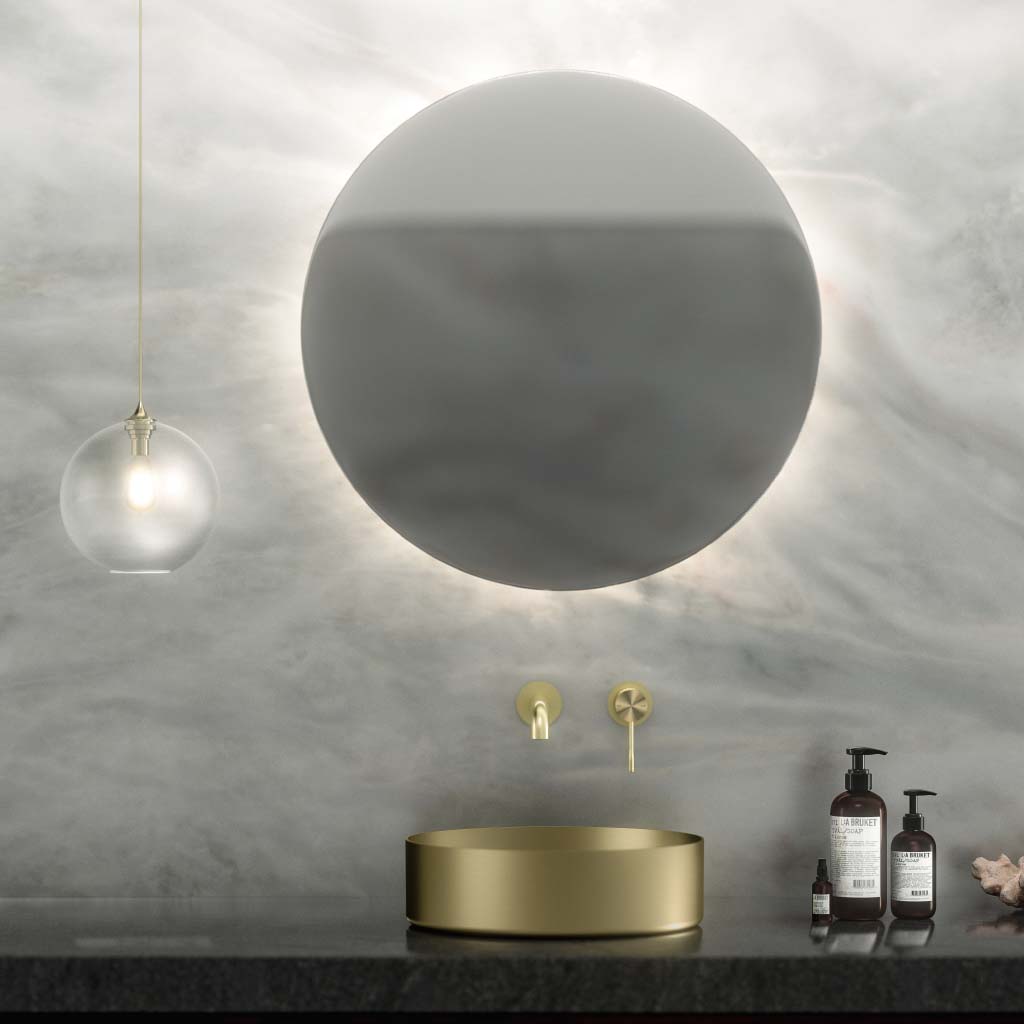 Lavabo Park en acier inoxydable 40 cm, finition laiton brossé, pose sur plan sans trou de robinet