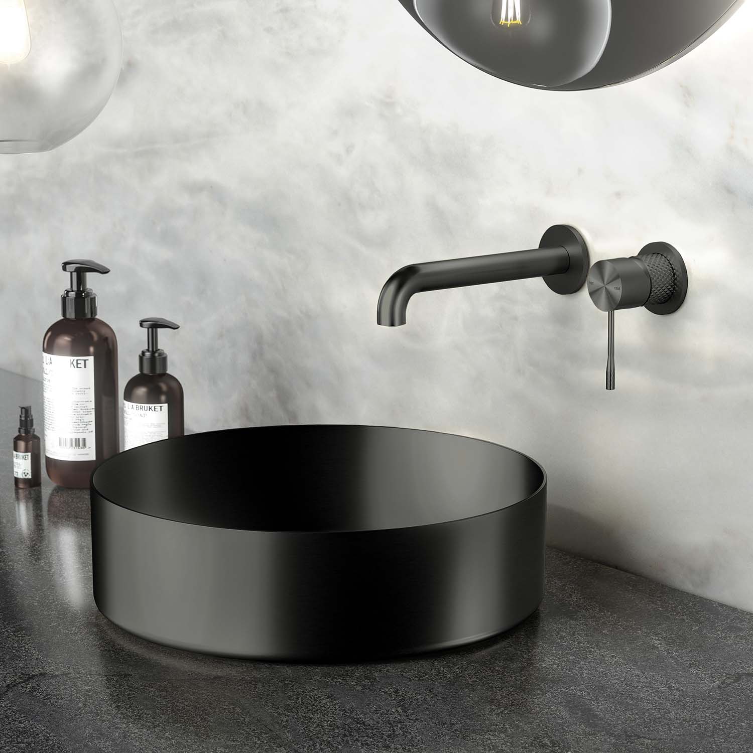 Lavabo Park en acier inoxydable gunmetal brossé, pose sur plan, sans trou de robinet, 40 cm