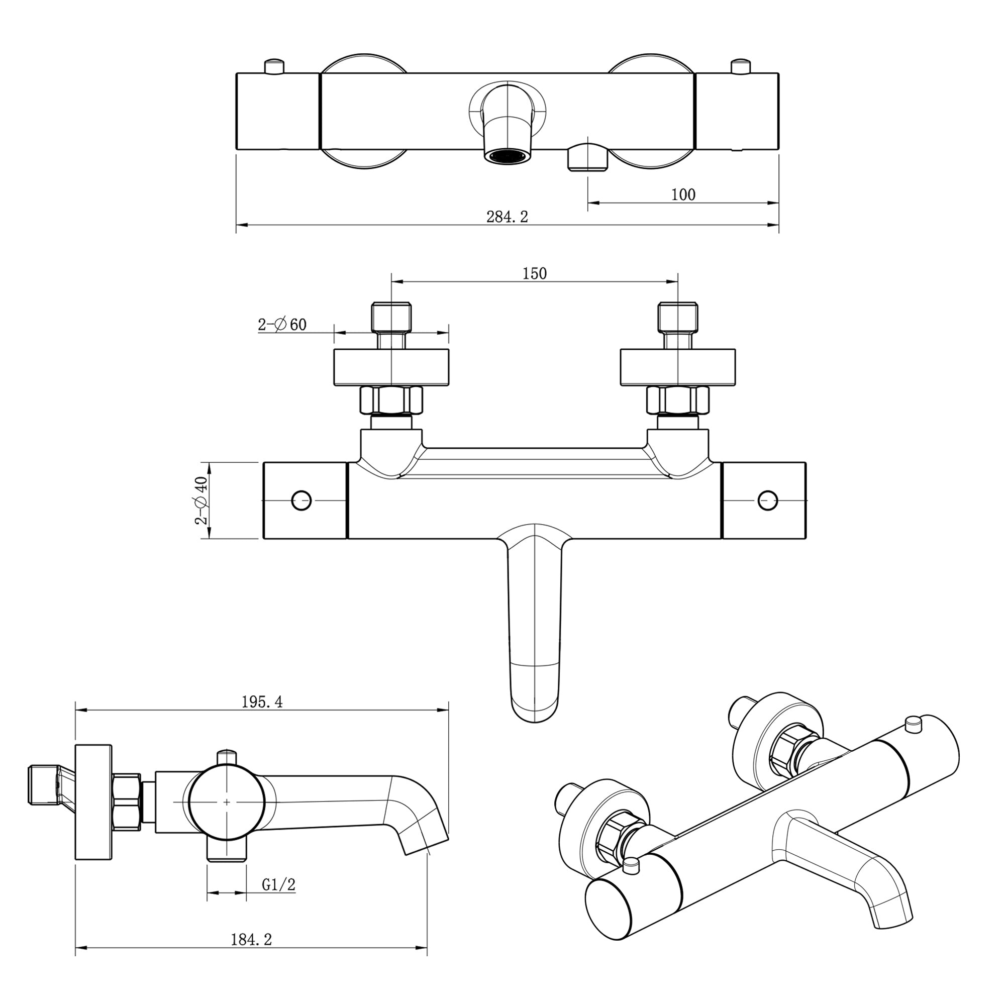 Stilform Design Mitigeur thermostatique de baignoire série Park Cool Touch