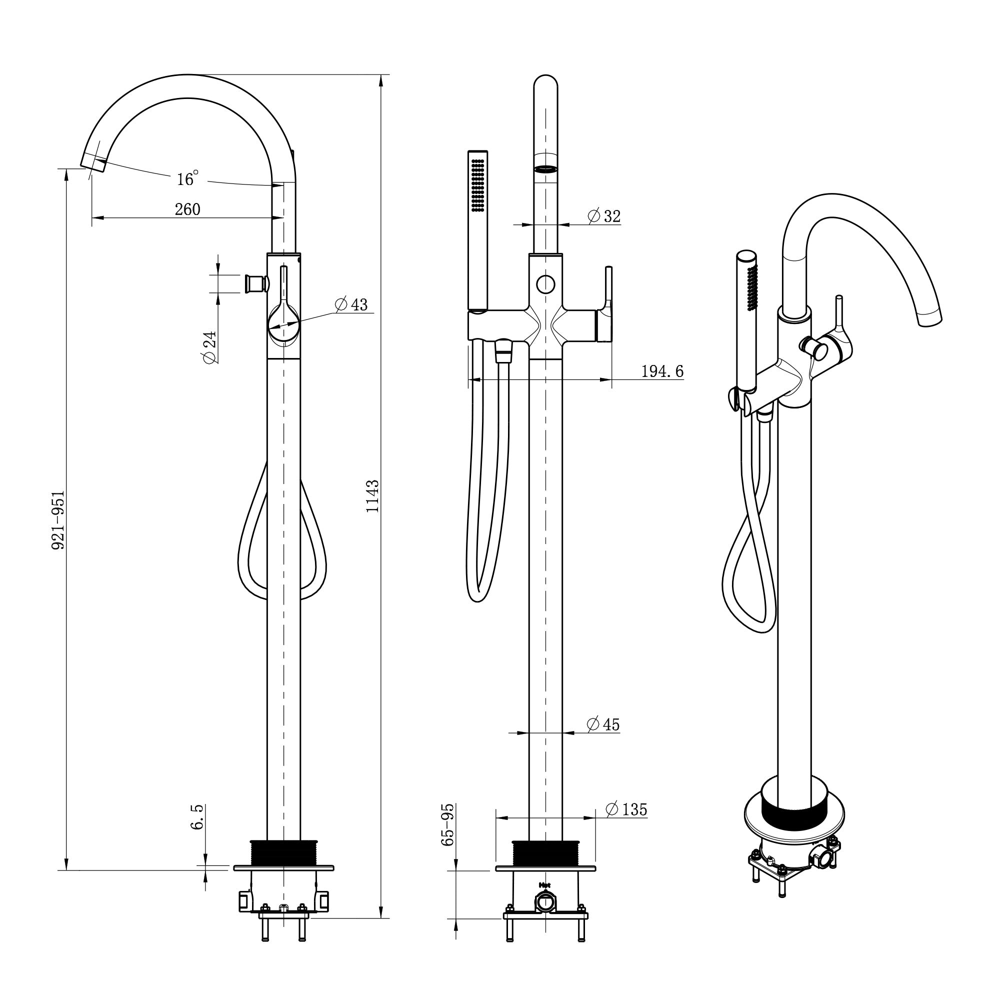 Stilform Freestanding bathtub faucet Park Chrome floor-mounted faucet