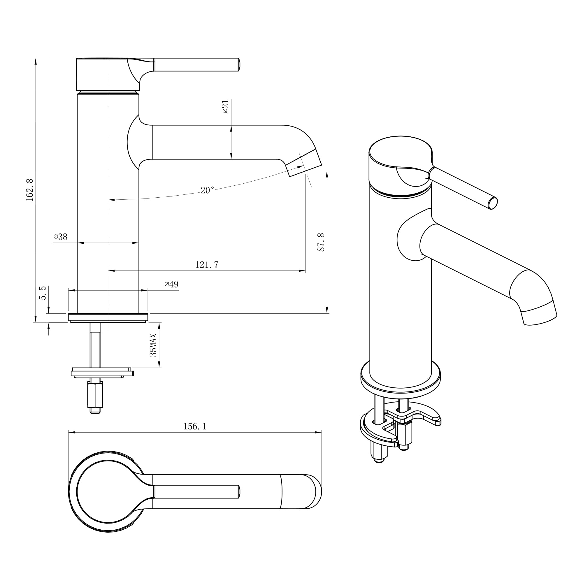 Modern washbasin faucet Park 2.0 made of stainless steel in Chrome or Black Matt