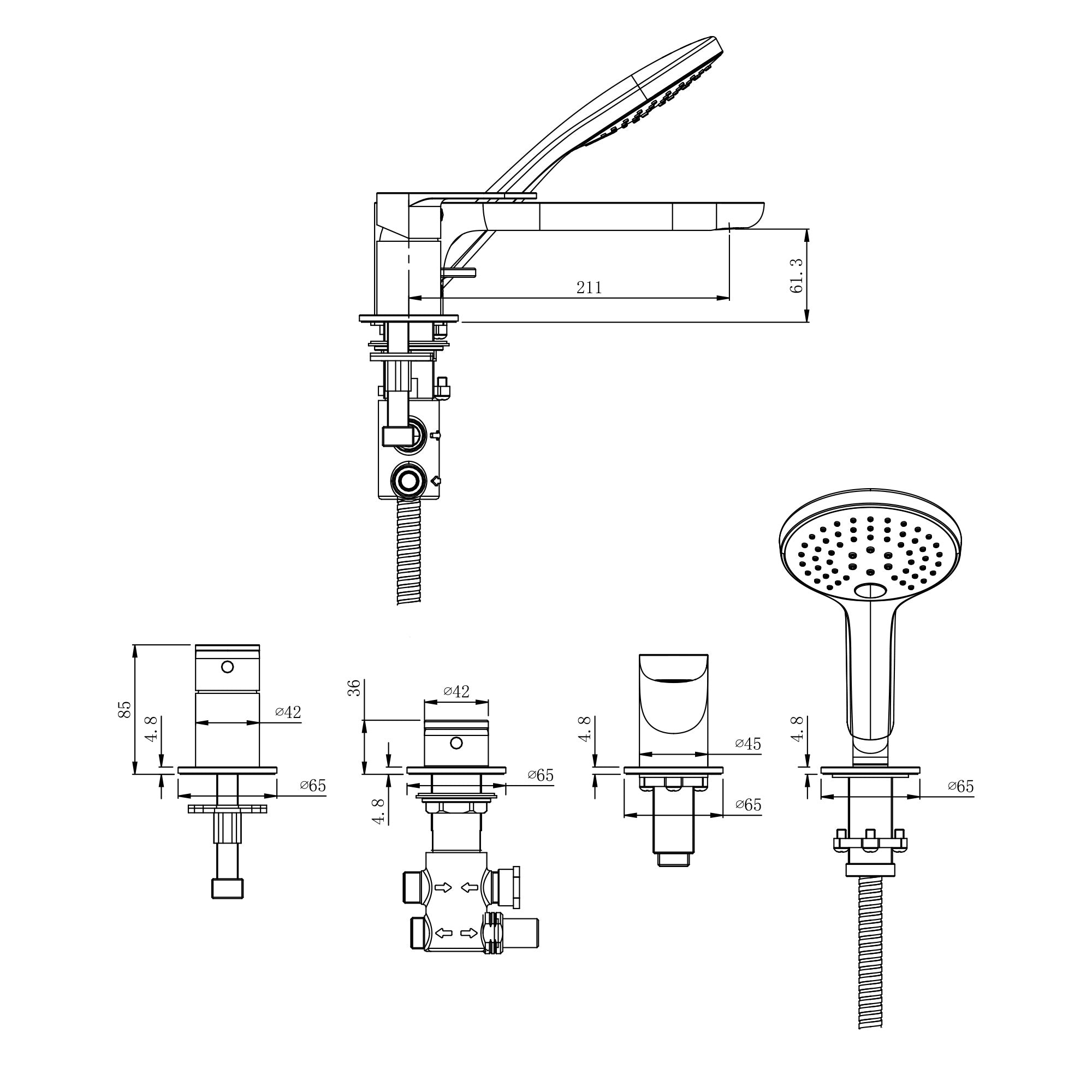 Stilform 4-Loch Wannenrandarmatur Soho Chrom oder Schwarz Matt
