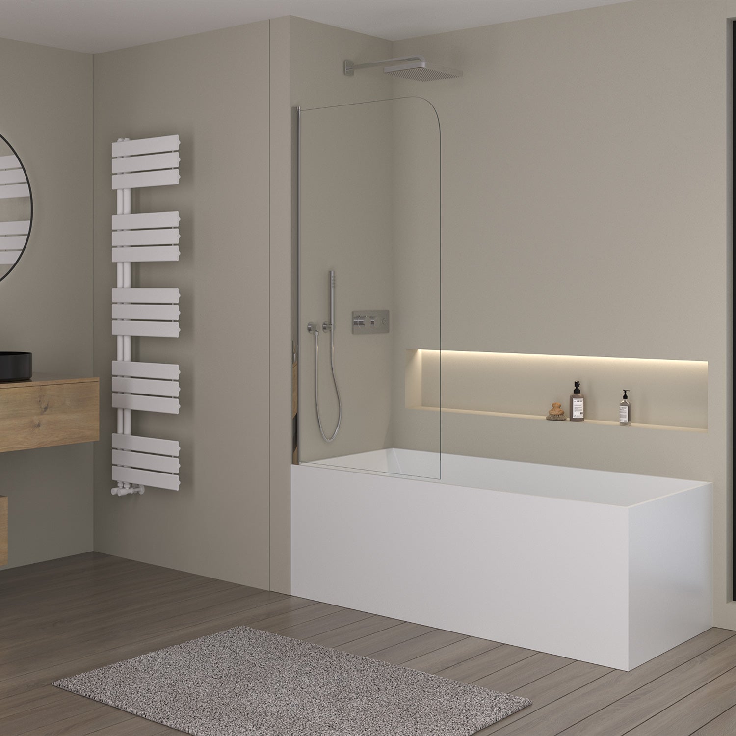 Parete vasca in vetro, schermo doccia cromato 80x140 o 100x140