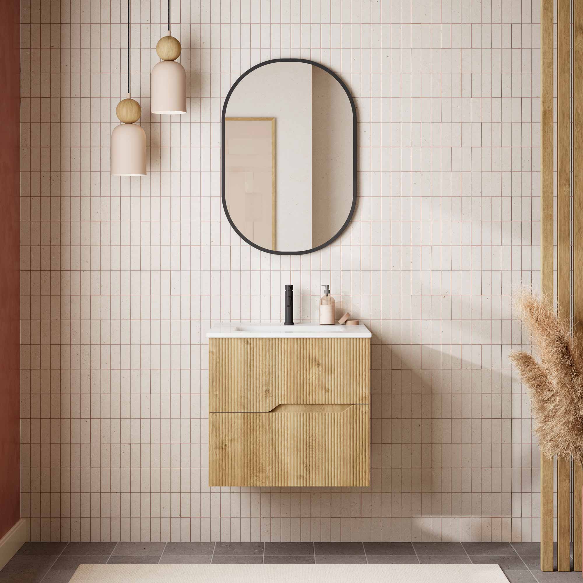 Bamboo – Waschtisch mit Unterschrank Set in Eiche Natur
