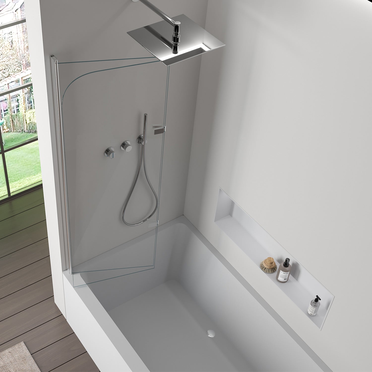 Pare-douche pour baignoire en verre chromé 120x140 pliable