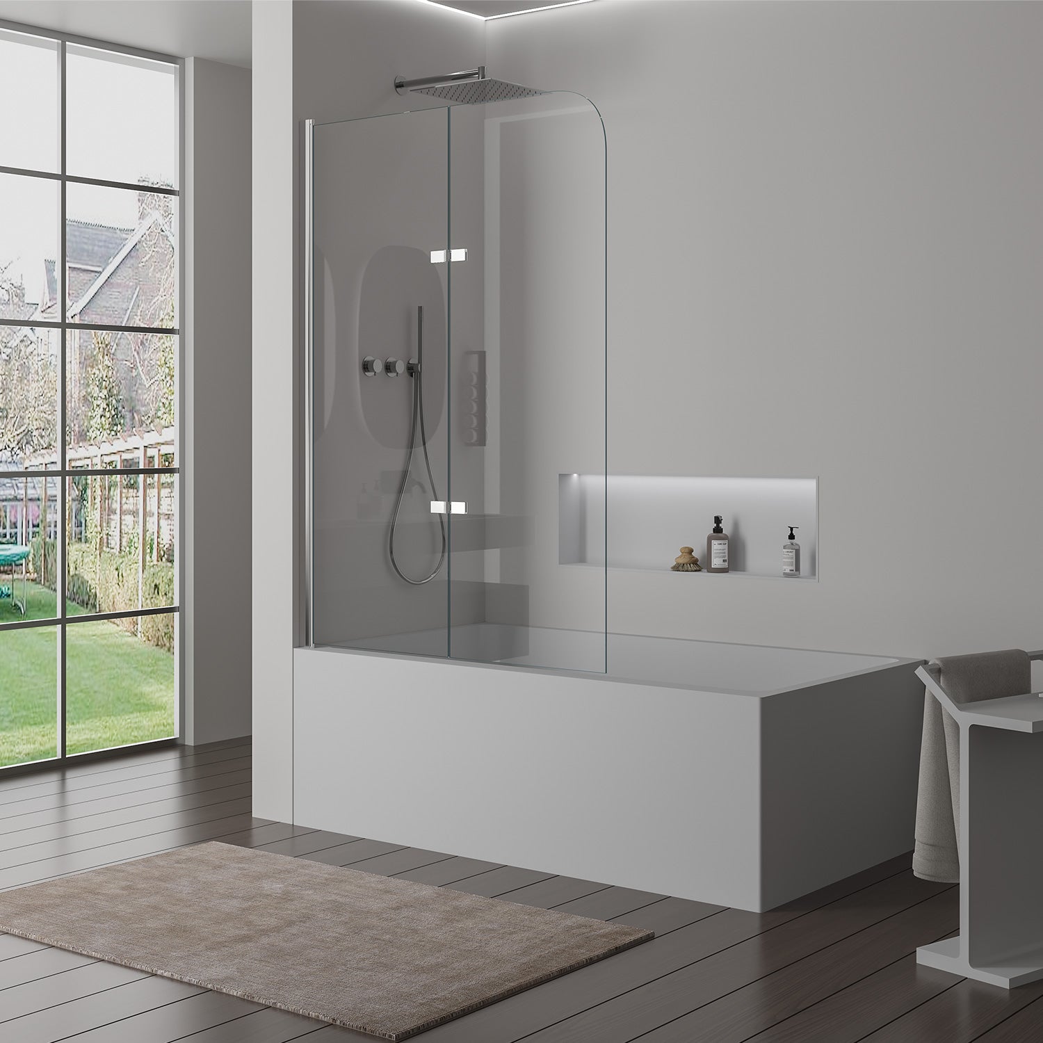 Pare-douche pour baignoire en verre chromé 120x140 pliable