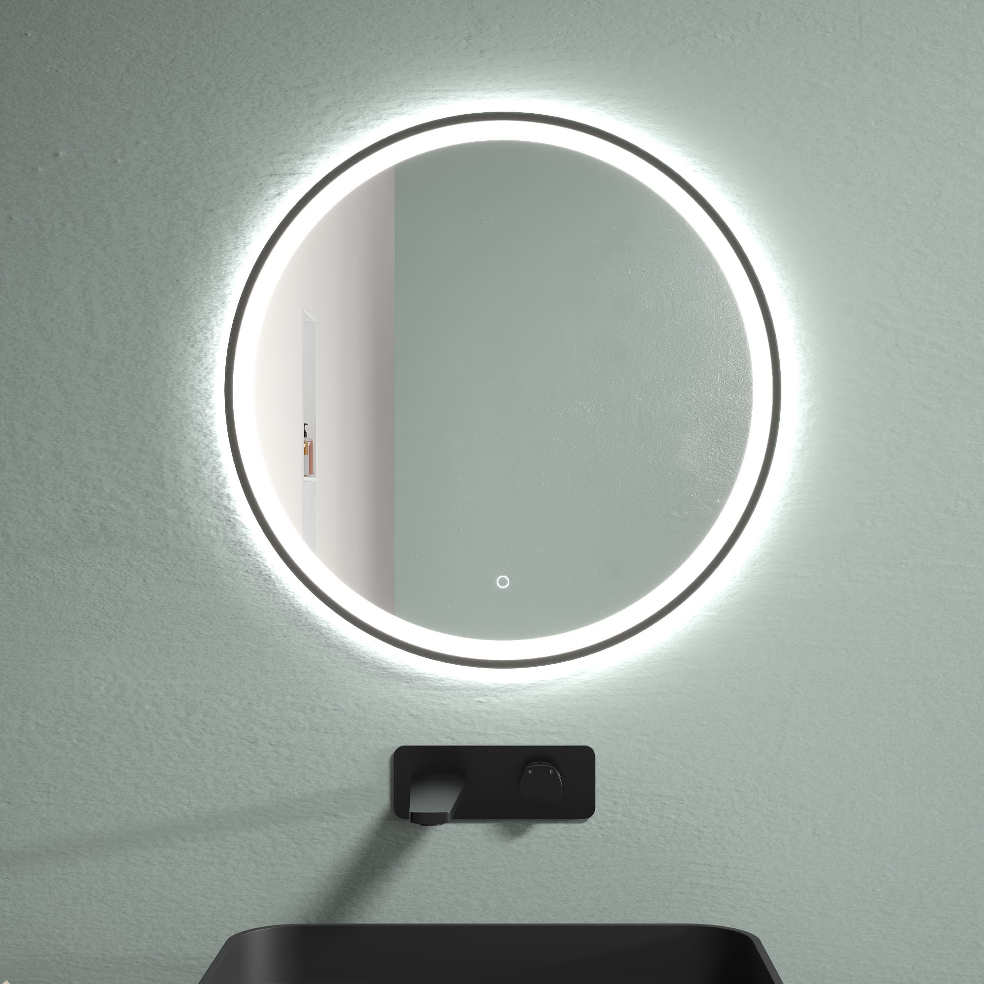 Miroir LED avec chauffage antibuée Ø 60, 80, 100 cm Noir Mat Réglage lumière chaude/froide Miroir de salle de bain