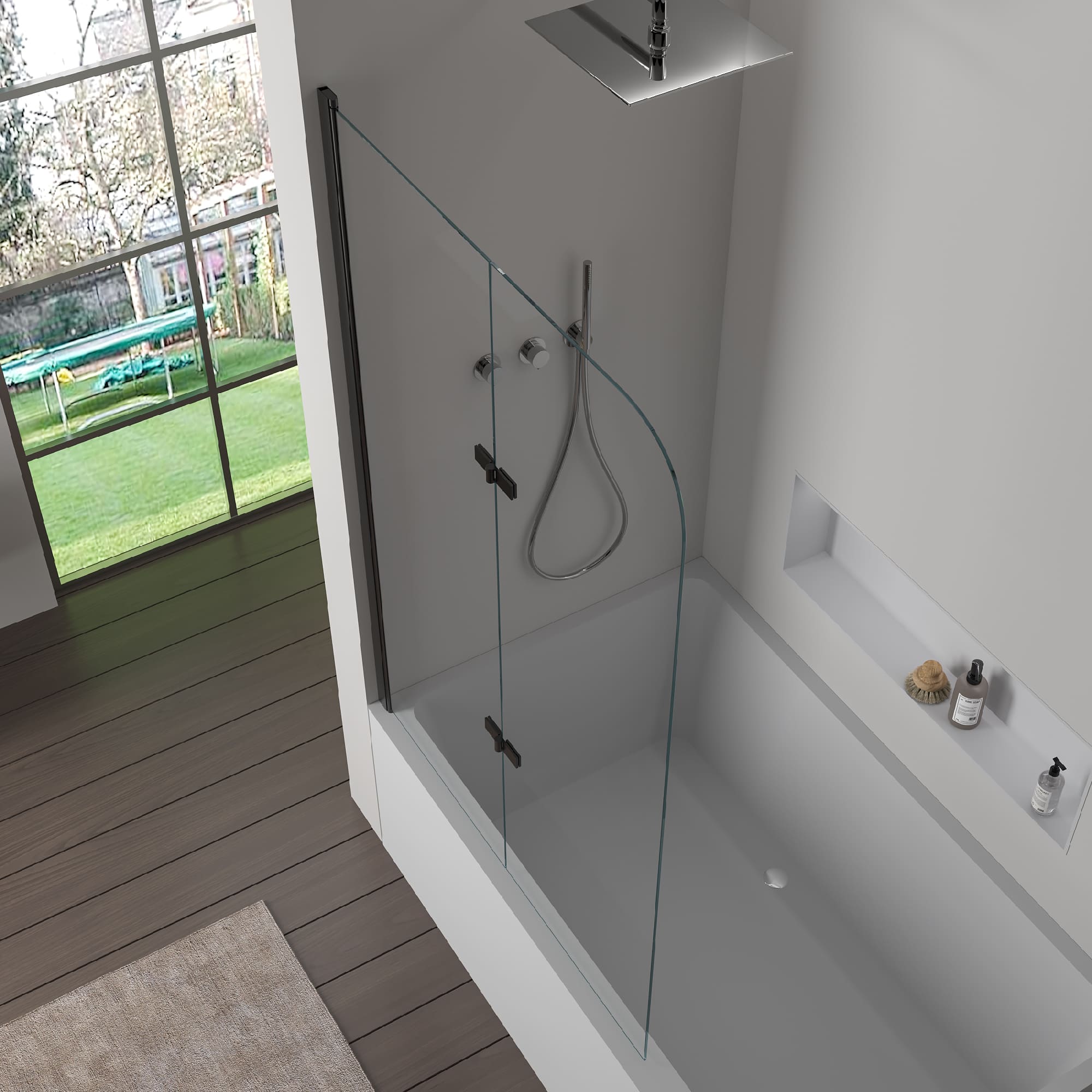 Parete doccia pieghevole nera opaca per vasca da bagno 120x140