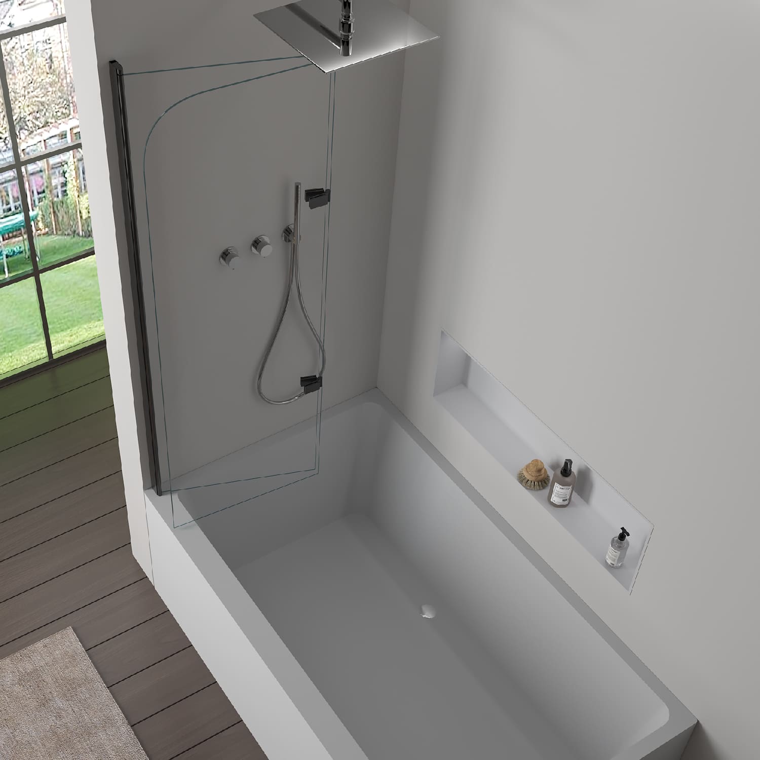 Parete doccia pieghevole nera opaca per vasca da bagno 120x140