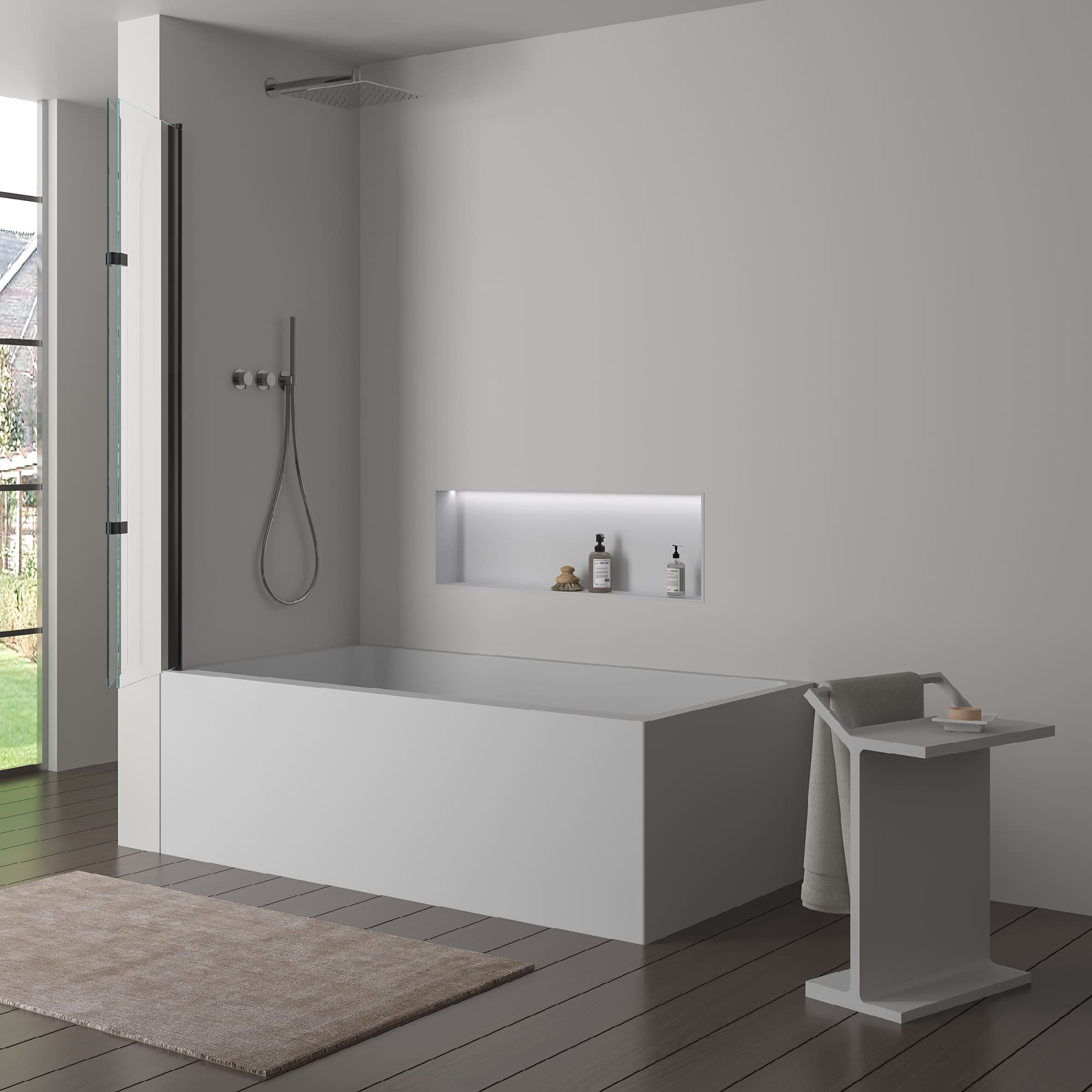 Parete doccia pieghevole nera opaca per vasca da bagno 120x140