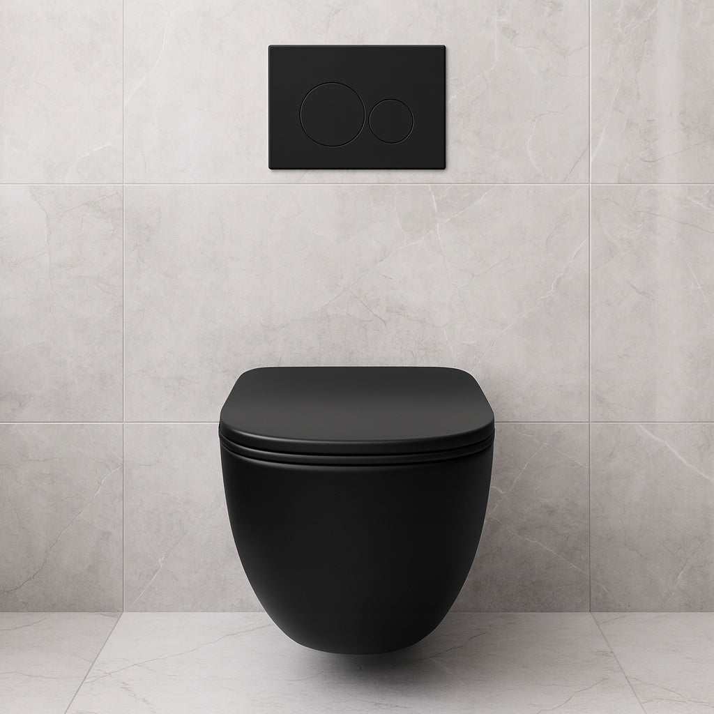 Stainless Steel Matte Black Flush Plate with Round Buttons Compatible with Geberit Duofix Sigma / DELTA Dual Flush
