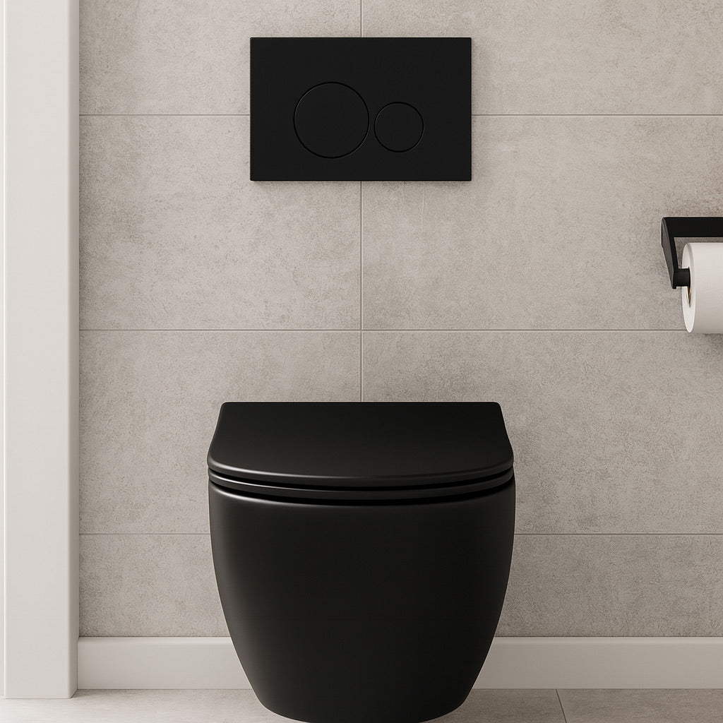 Drückerplatte Schwarz Matt ABS Runde Tasten Kompatibel zu Geberit Duofix Sigma / DELTA 2 Mengenspülung