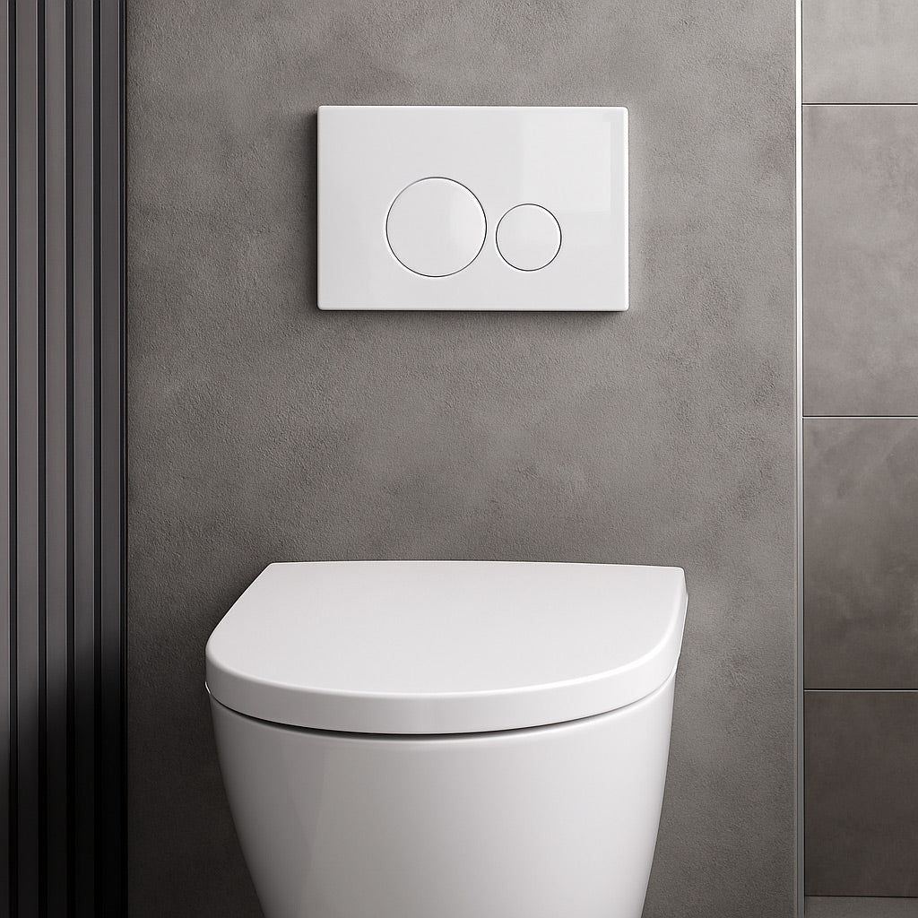 Push Plate Glossy White ABS Round Buttons Compatible with Geberit Duofix Sigma / DELTA 2 Dual Flush