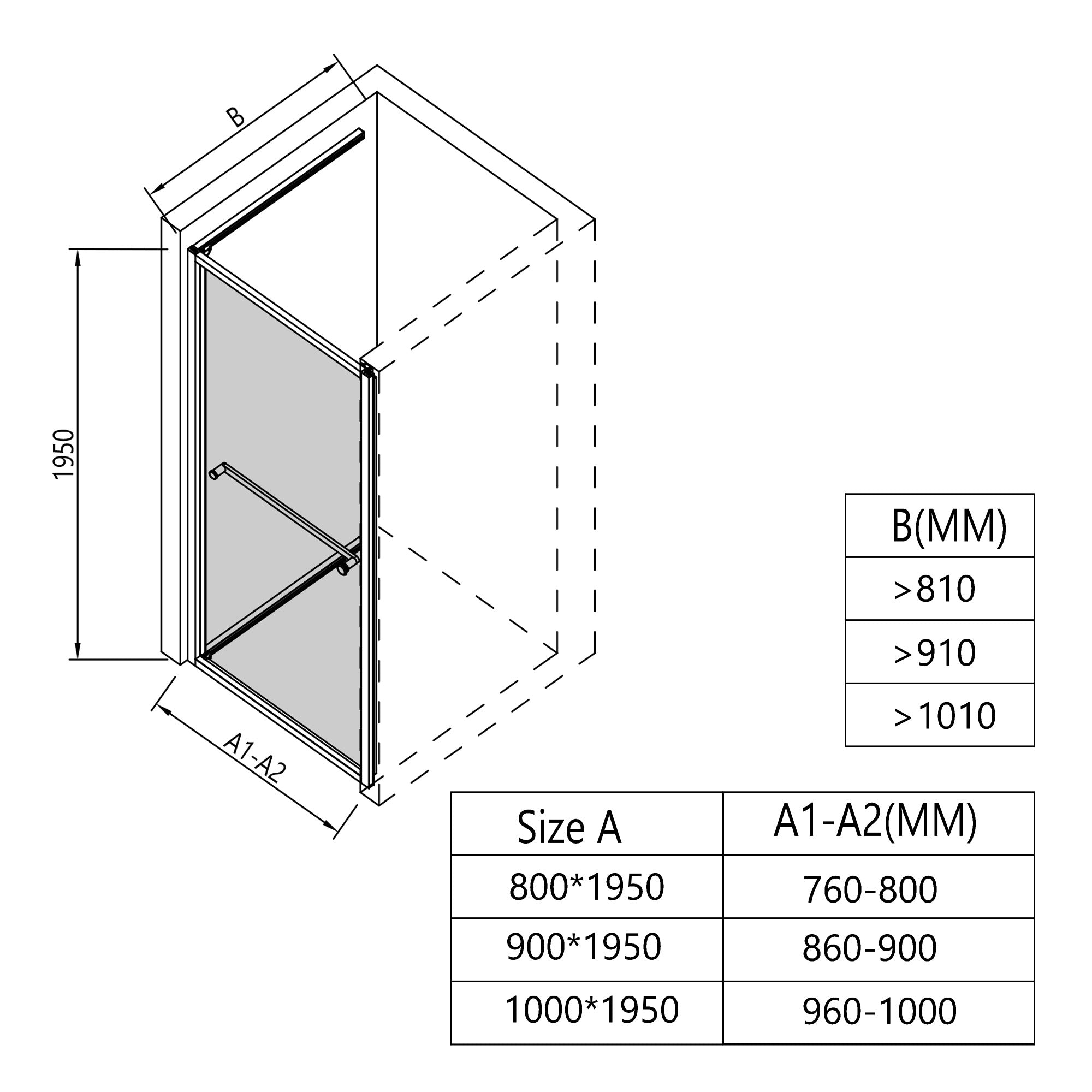 Nischendusche mit Drehtür 8 mm ESG Glas – Platzsparende Drehtür nach innen, Nano-versiegelt, Chrom