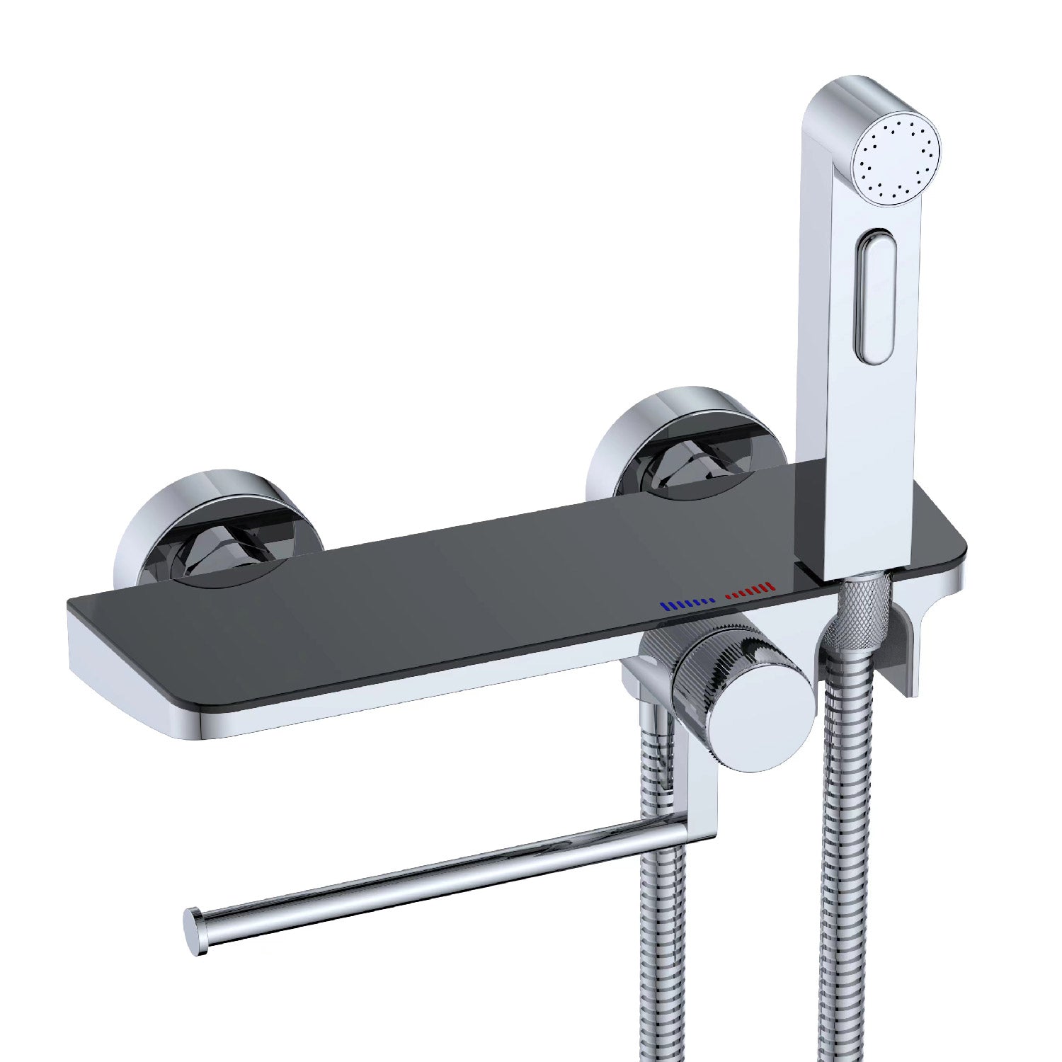 Set complet de douchette WC/Bidet avec tablette et porte-rouleaux, mitigeur apparent
