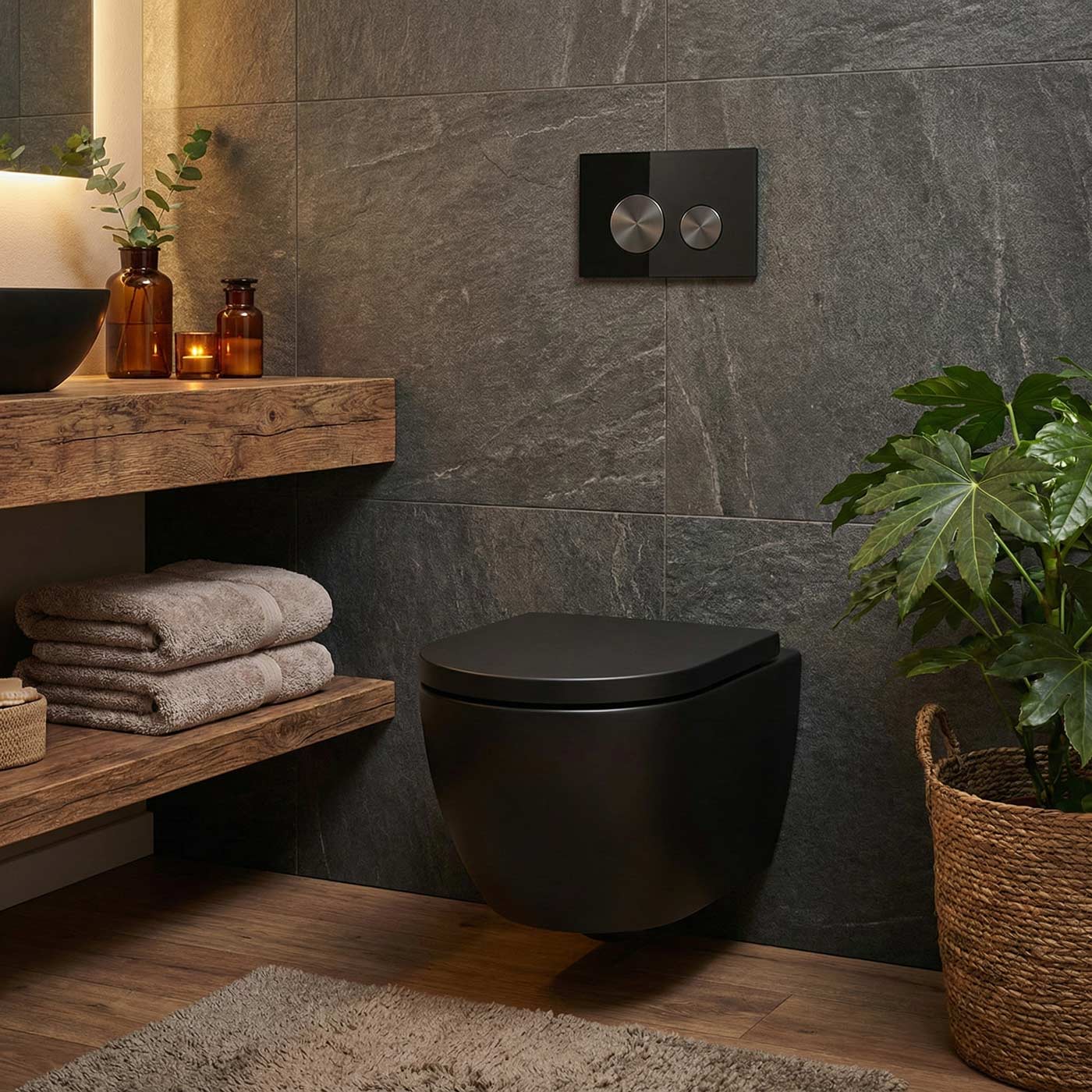 Drückerplatte Glas Schwarz / Gunmetal Gebürstet - Kompatibel zu Geberit Sigma (UP 320)